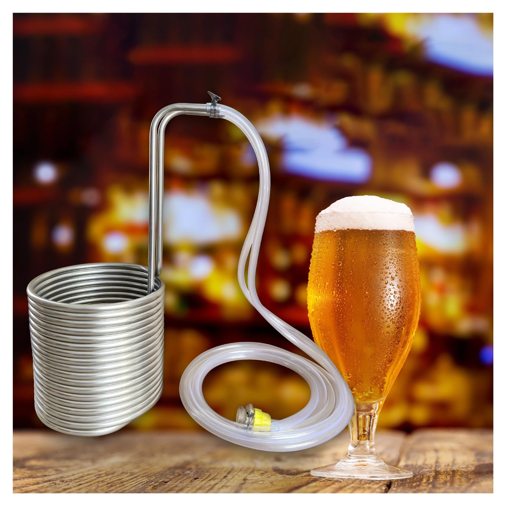 Enfriador de mosto de inmersión de 15 m, serpentín de enfriamiento de cerveza de acero inoxidable for elaboración casera, enfriador de mosto súper eficiente, con accesorios Múltiples aplicaciones(Coil