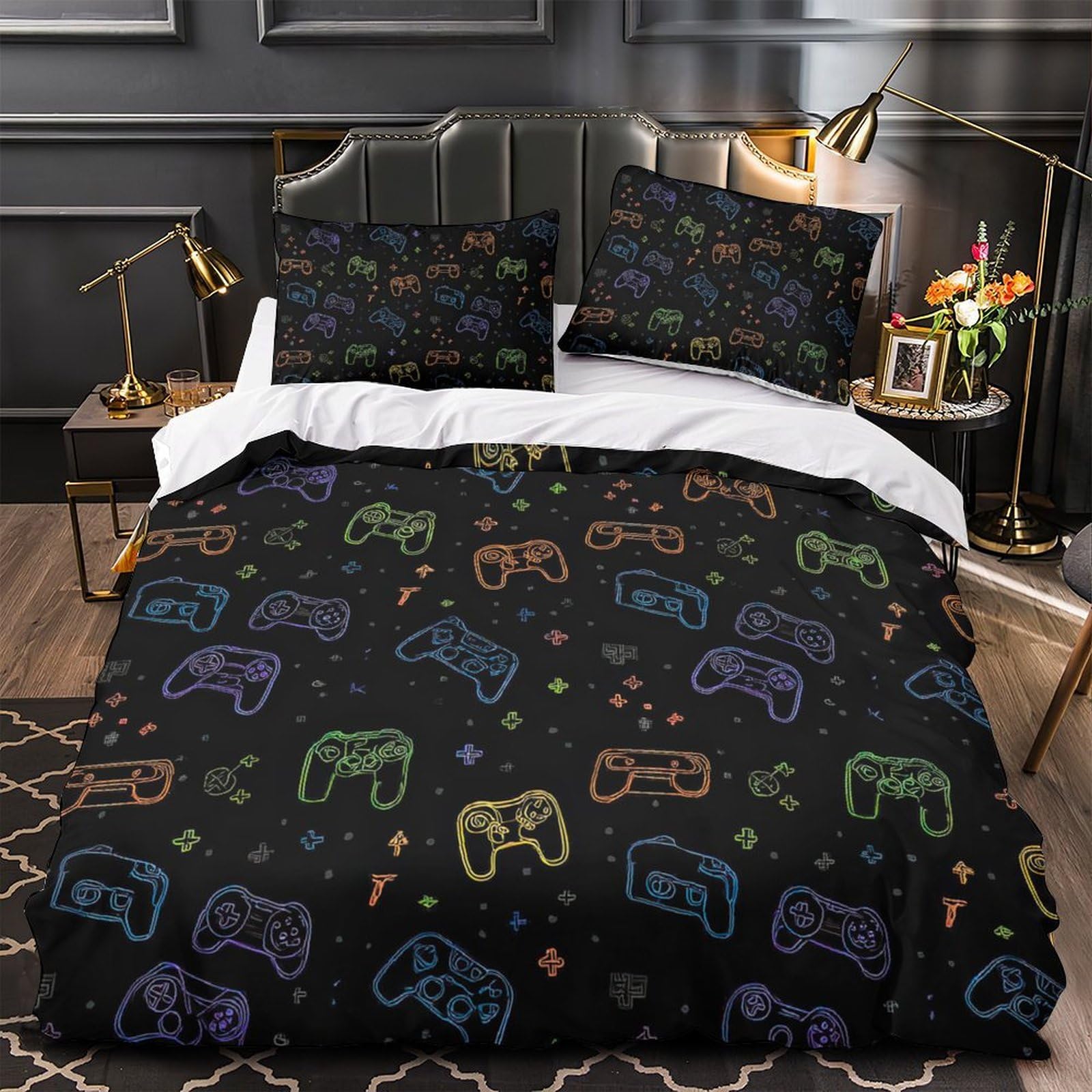 Juego de Funda Nórdica 3D Impresa Mando Gamer Microfibra Ropa de Cama Adolescente Adulto Decoración Dormitorio Suave Transpirable Super King（260x220cm）
