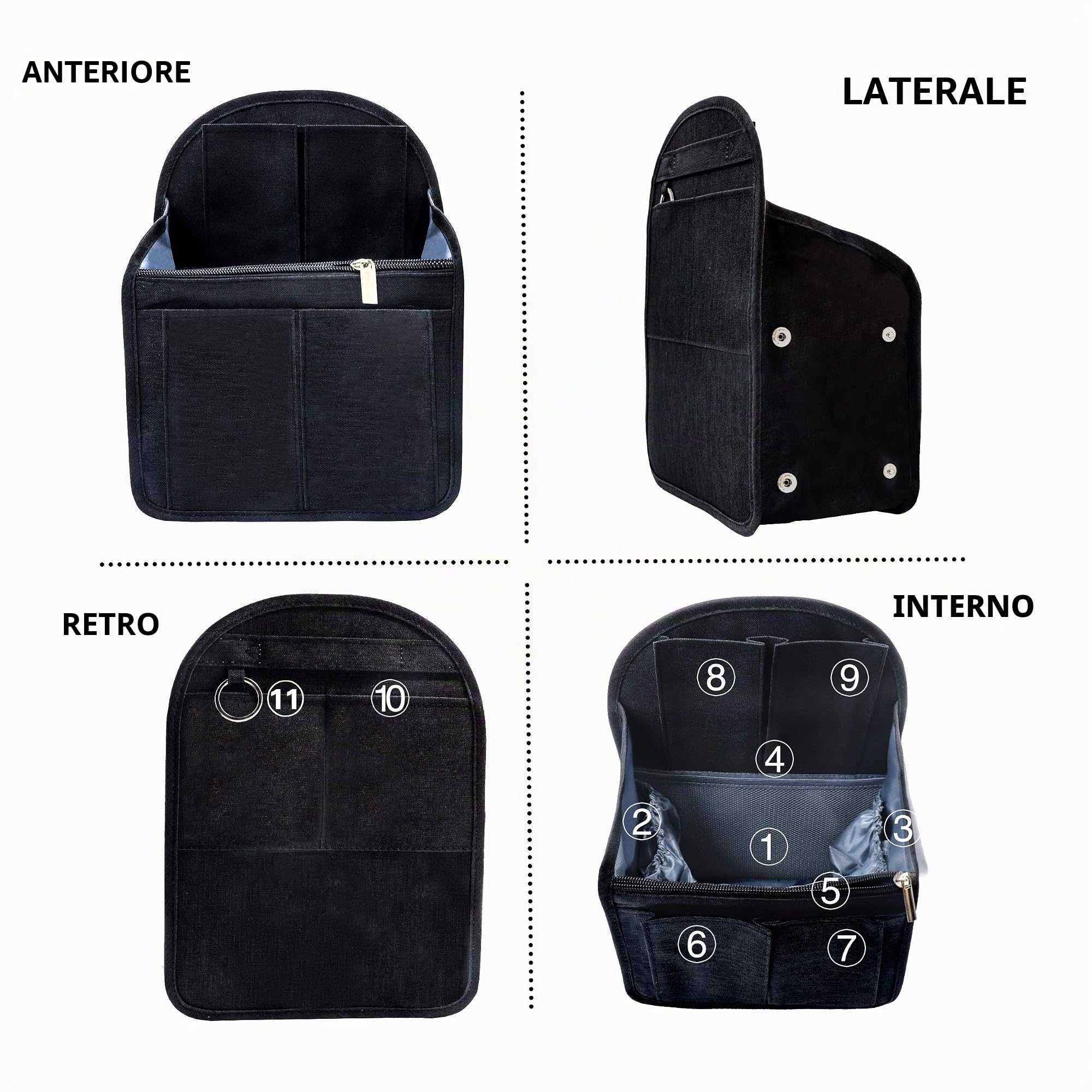 Inserto per Organizer per Zaino in Nylon, Zaino Borsa Universale a Tracolla, Nero