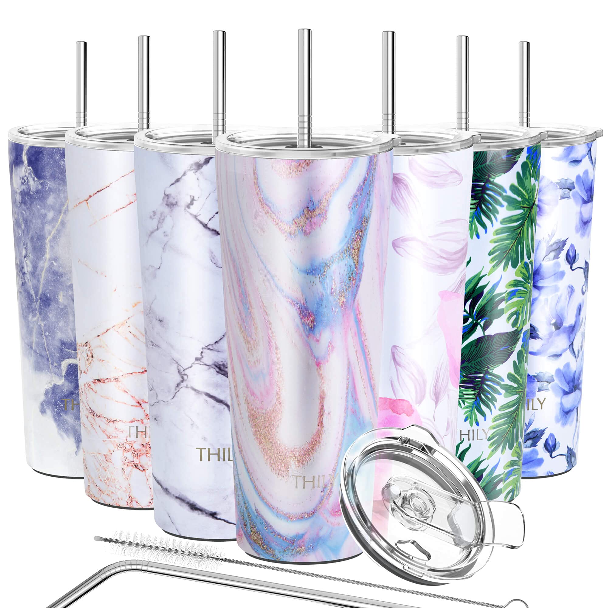 THILY Tumbler Stainless Steel Coffee Cup 26 oz Triple-Insulated Travel Mug with Splash-Proof Lid, for Ice Drinks and Hot Beverage Smoothies Cup, Pink Ripple