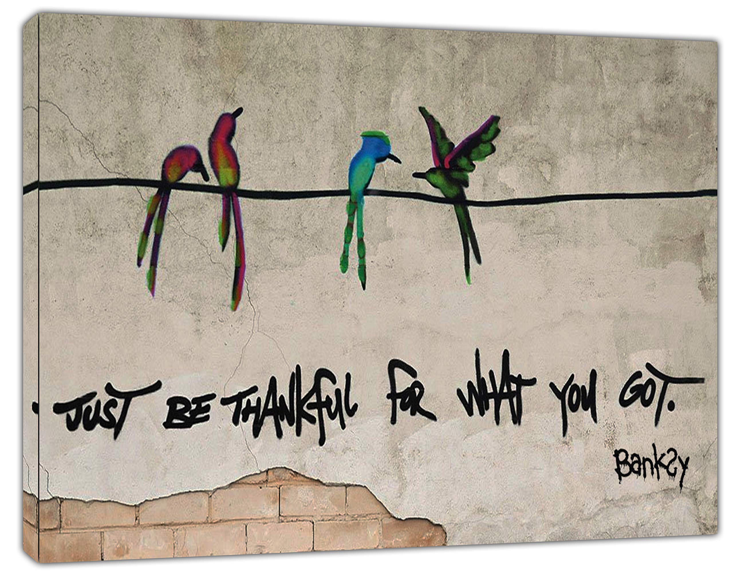 Banksy just to be Thankful obraz reprodukcja obrazu wydruk na oprawionym płótnie sztuka ścienna dekoracja domu 76 x 50 cm (76 x 50 cm) - głębokość 18 mm