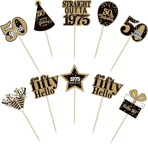 Miniatura 10 de 36 piezas de decoración para cupcakes de feliz cumpleaños 40 de doble cara negro dorado cuarenta y hola 40 rectos para decorar cupcakes 40 fabulosas