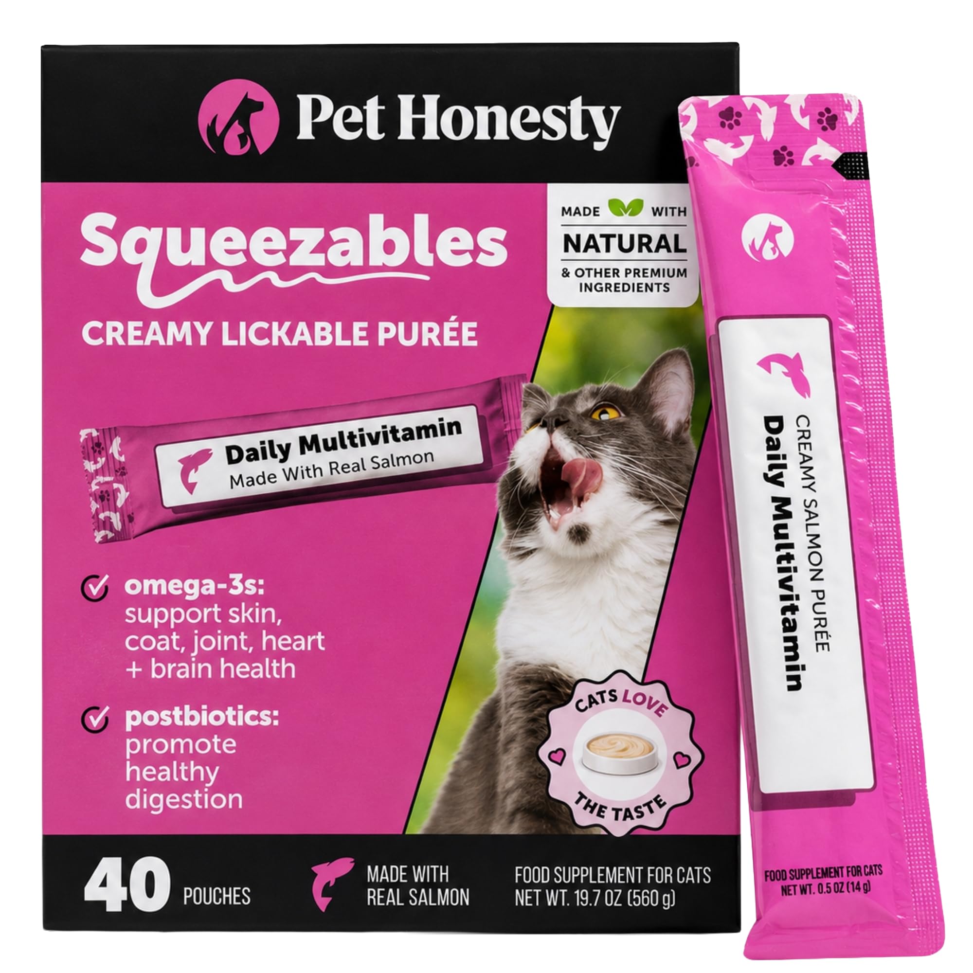 Pet Honesty Vet Backed Cat Multivitamin Lickable Puree, Salmon, 40 Ct