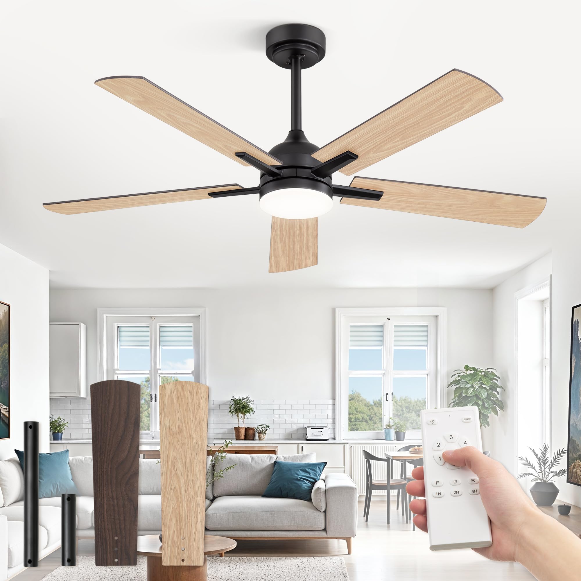 ZMISHIBO Ventilador de Techo con Luz, Ø132 cm, Motor DC Eficiente, 6 Velocidades, 3 Temperaturas de Color (3000K, 4000K, 6000K), Diseño Moderno, Control Remoto, Ahorro Energético