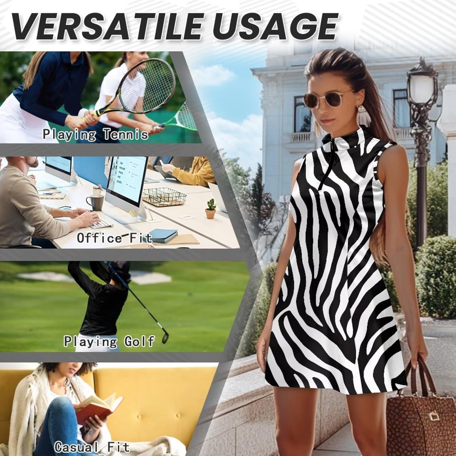 Women's Golf Dress with Shorts 2 Pieces Sleeveless Quarter Zip Tennis Dress Athletic Golf Outfits XS-2XL