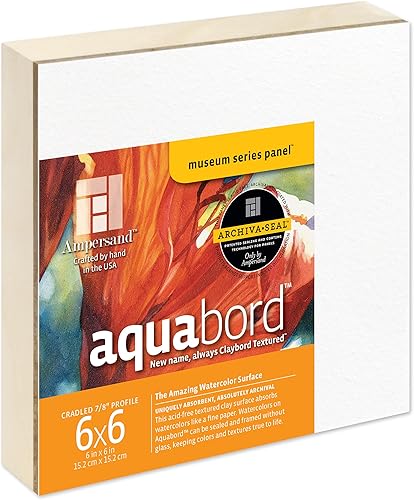 Miniatura 43 de Ampersand Art Supply Panel de pintura de acuarela: Serie Museo Aquabord, perfil plano de 1/8 pulgadas, 6 "x 6" - Paquete de 4