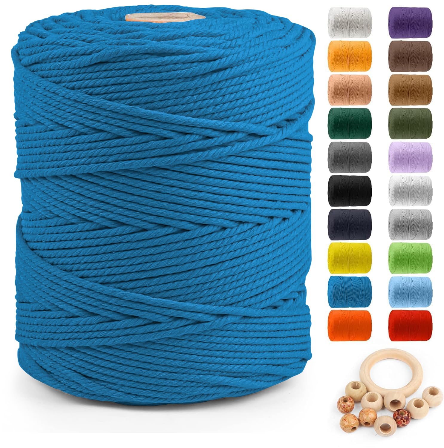 ZUEXT Macrame Cord, Peacock Blue, 5mm x 328yds Cotton String Macrame Yarn