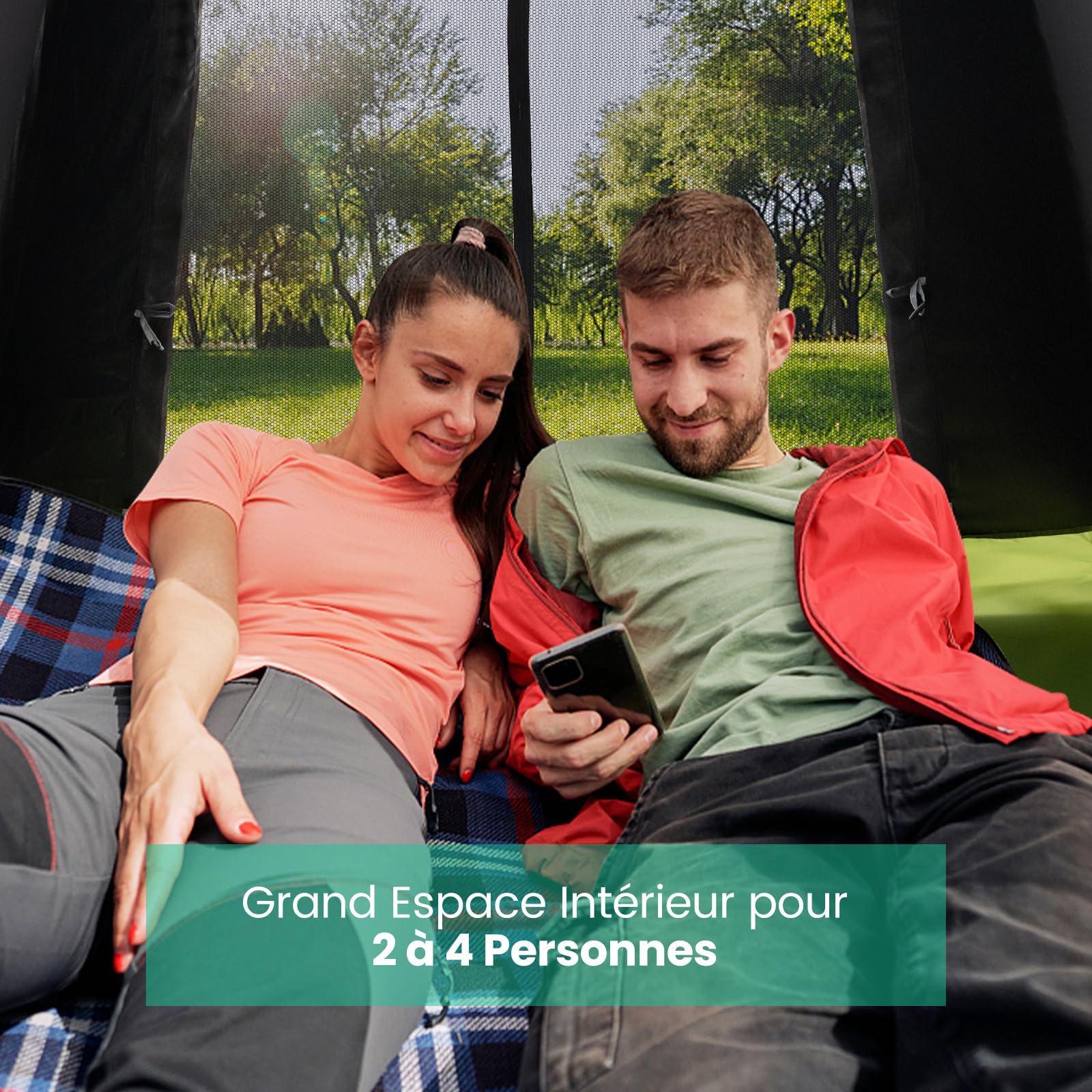 COSTWAY Tente de Camping Instantanée 2-4 Personnes, Tente Pop-up avec Auvent Amovible 2 Fenêtres en Maille 2 Portes Zippées Sac de Transport, Imperméable et Portable pour Camping Randonnée