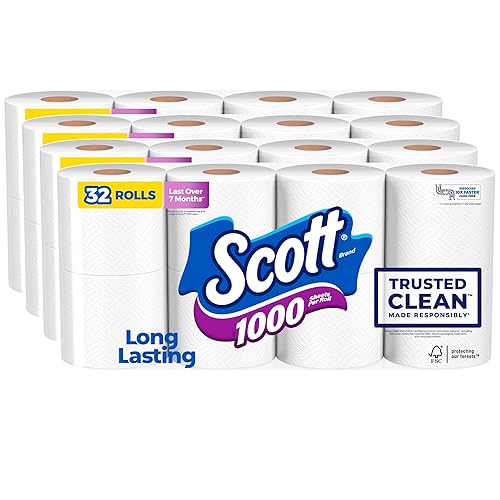 Scott 1000 Trusted Clean Toilet Paper, 32 Rolls, Septic-Safe, 1-Ply