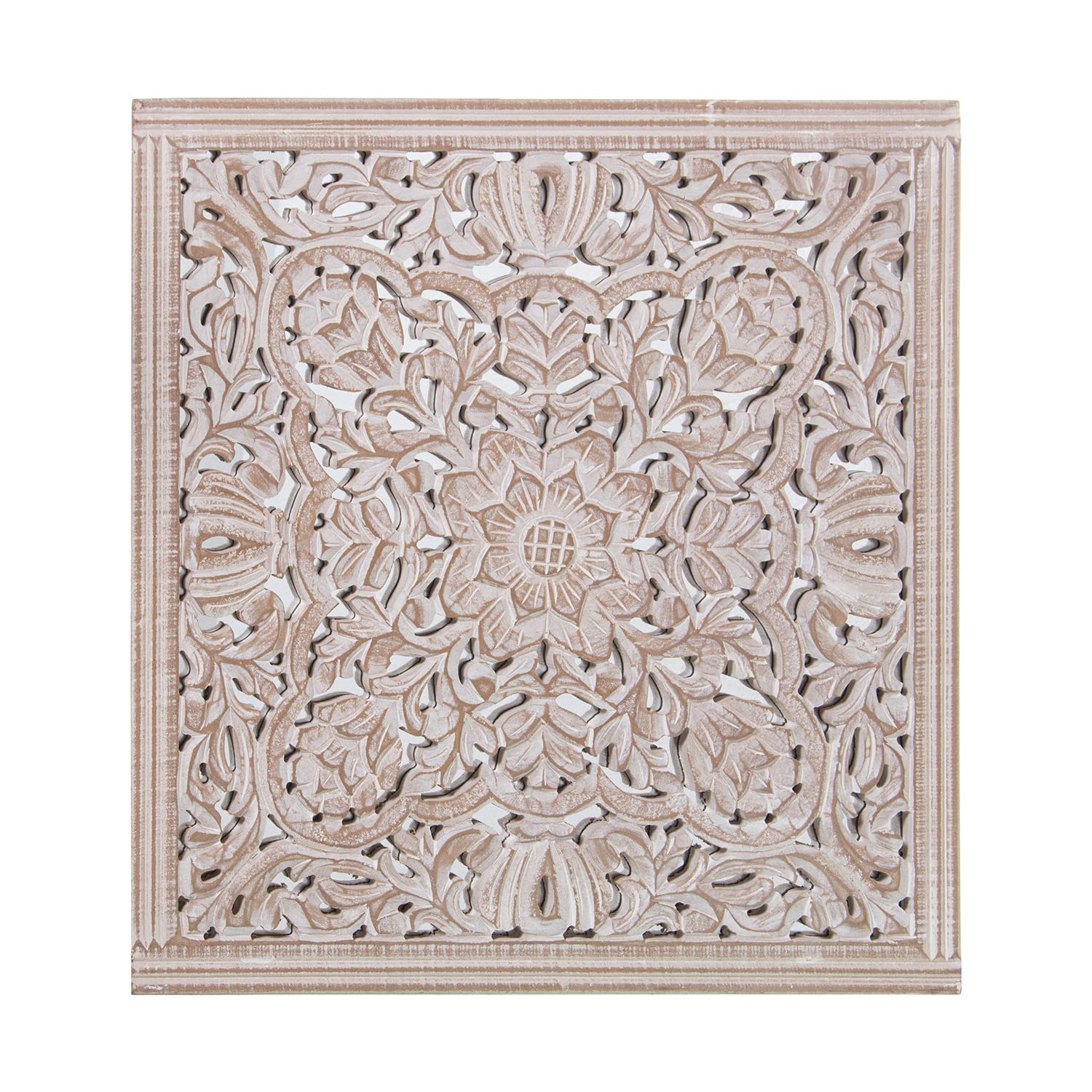 Miroir retable en bois ajouré naturel 60x60cm en DM pour décoration intérieure chic
