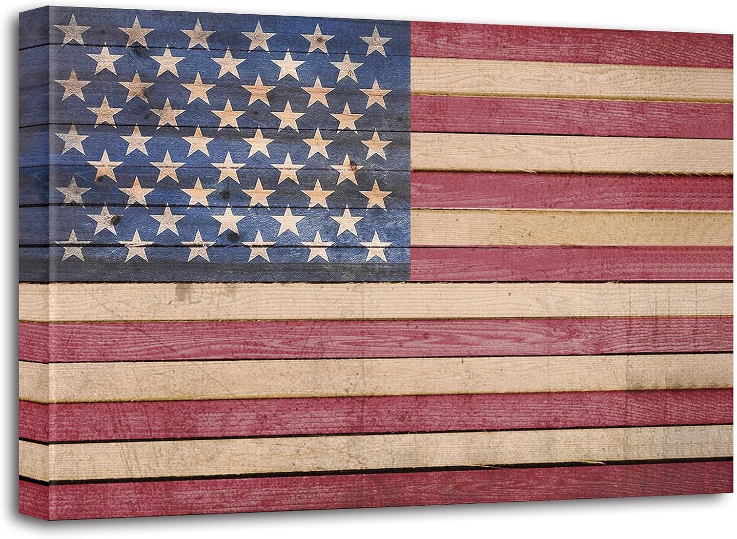 Berlun American Flag Wall Decor - Vintage Patriotic USA Flag Canvas Wall Art for Indoor Rustic Farmhouse Home Decor, 4th of July Independence Day Decoration, for Veterans Day AL-12