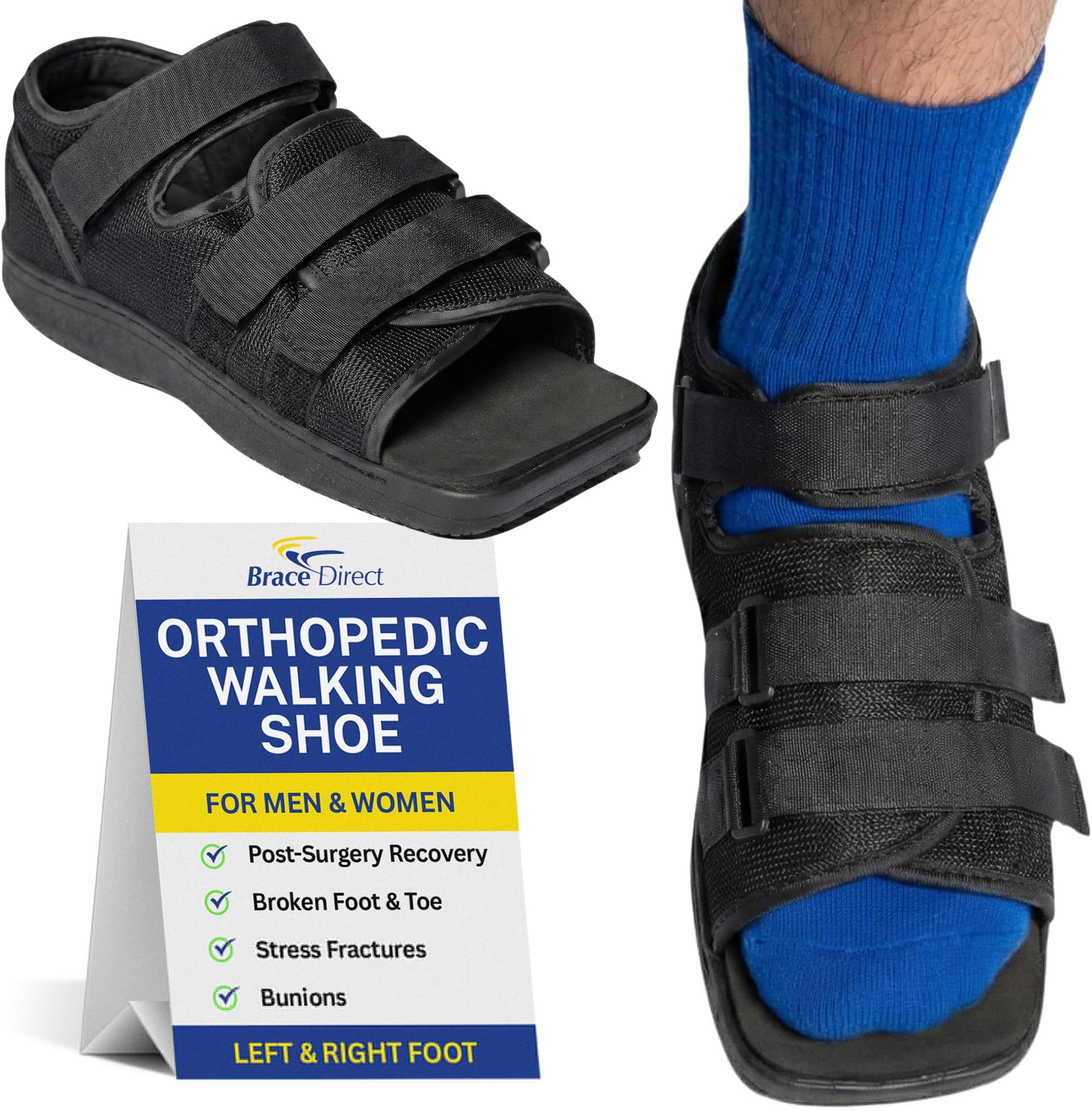 Brace Direct Post Op Recovery Shoe - Adjustable Medical Walking Shoe for Post Surgery or Operation Support, Broken Foot or Toe, Stress Fractures, Bunions for Left or Right Foot, Size X-Large, Men