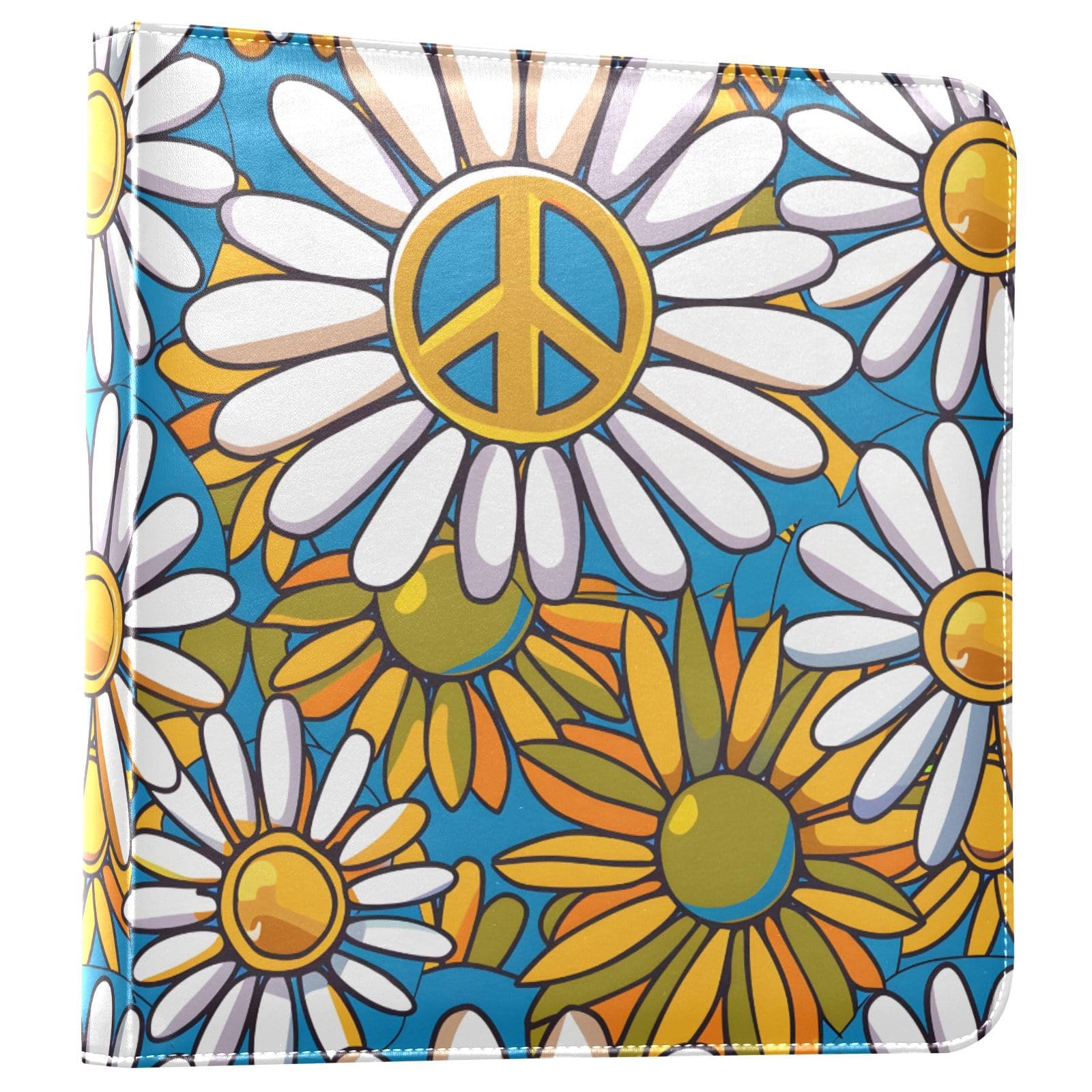 JIPONI Pattern Of Daisy Flower and Peace Symbol Large Photo Album, DIY Leather Cover Scrapbook Albums for 4x6 5x7 6x8 Pictures, Self Adhesive Memory Book for Wedding, Baby, Family