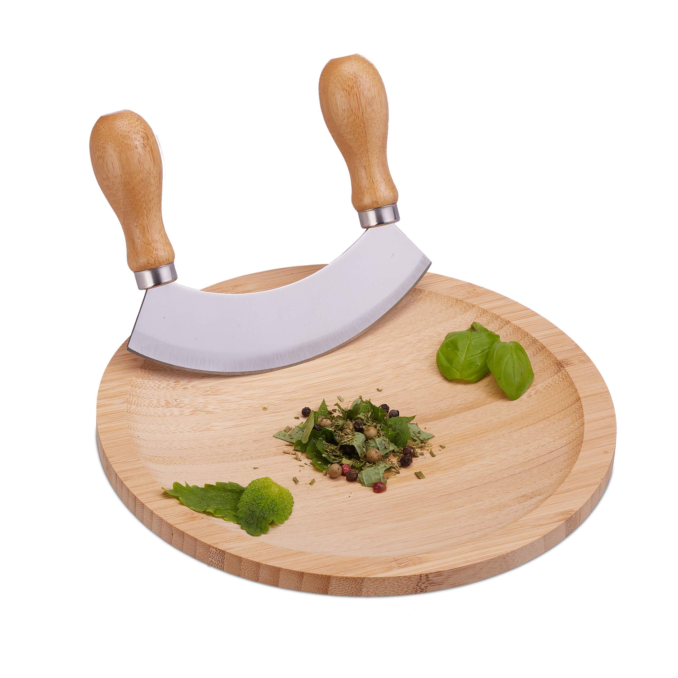 Hachoir demi-lune en inox et sa planche en bambou Relaxdays