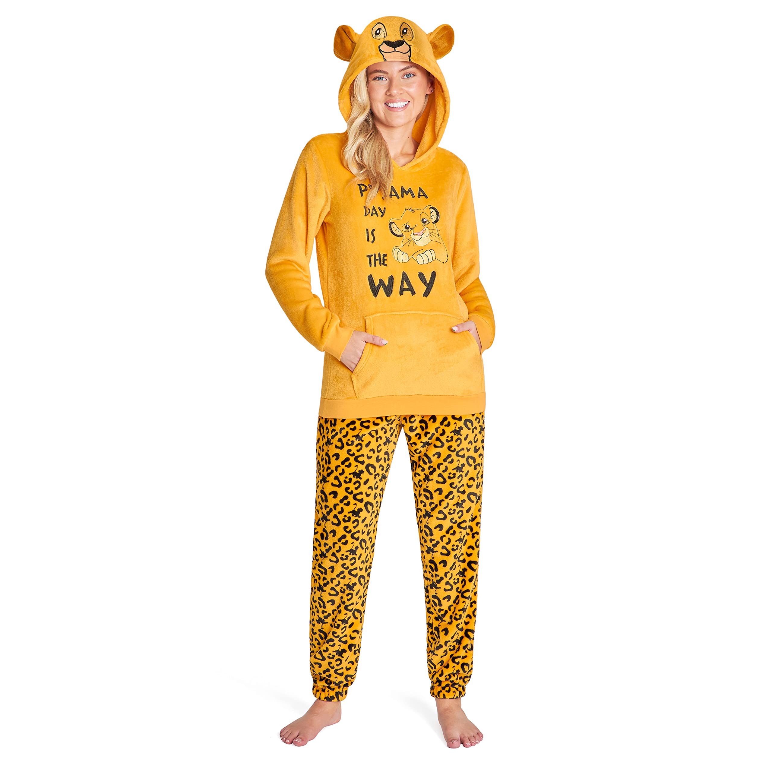 Disney Pyjamas for Women, Fluffy Ladies Fleece Pyjamas, Stitch Minnie Gifts (M, Yellow Simba)