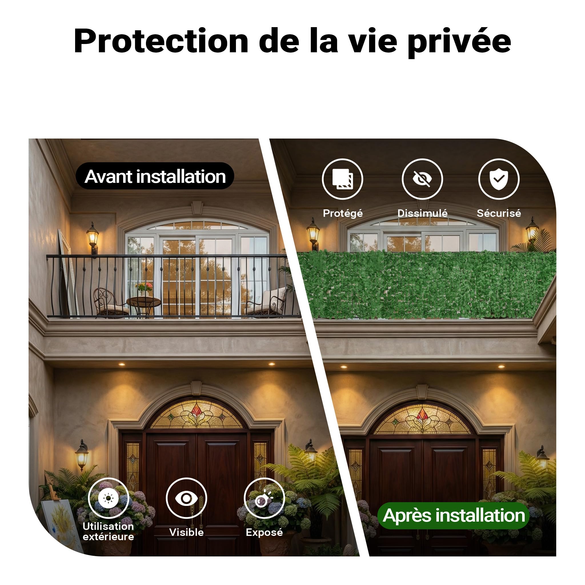 WilTec Clôture Pare-Vue Design Feuillage – 300 x 100 cm – en PE & Plastique – Paravent extérieur comme Habillage de Mur, Brise-Vue Jardin clôture, Bâche à Grillage