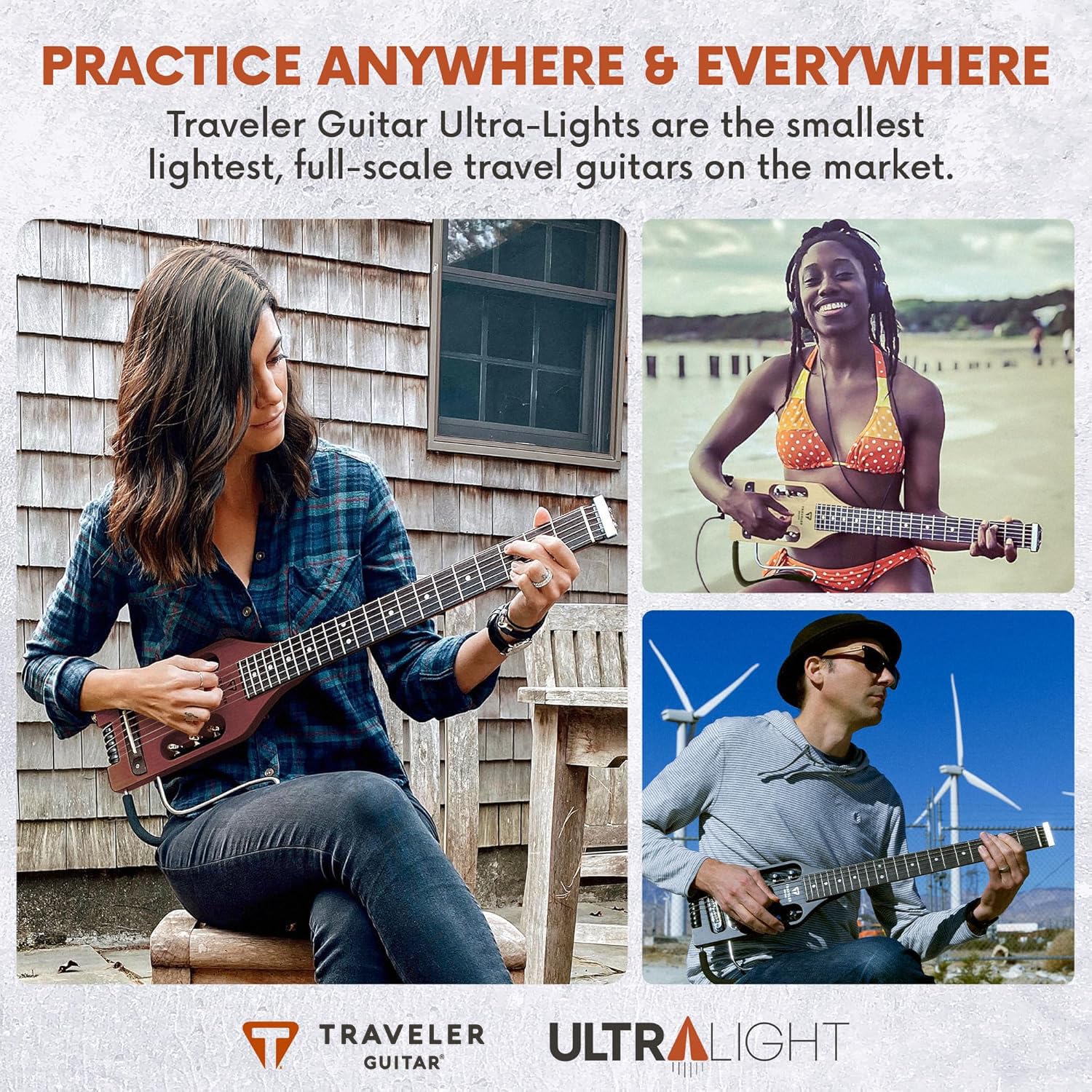 Traveler Guitar Chitarra acustica ultra leggera, per mancini, con poggiapolsi rimovibile, in scala completa da 24 3/4", con custodia personalizzata inclusa