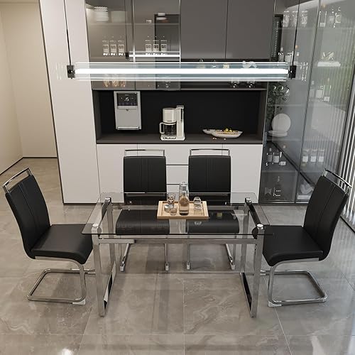 Miniatura 2 de Conjunto de mesa de comedor de vidrio Hilknen para 4, juego de mesa de comedor rectangular moderno para 4, juego de mesa de cocina de 51' de plata