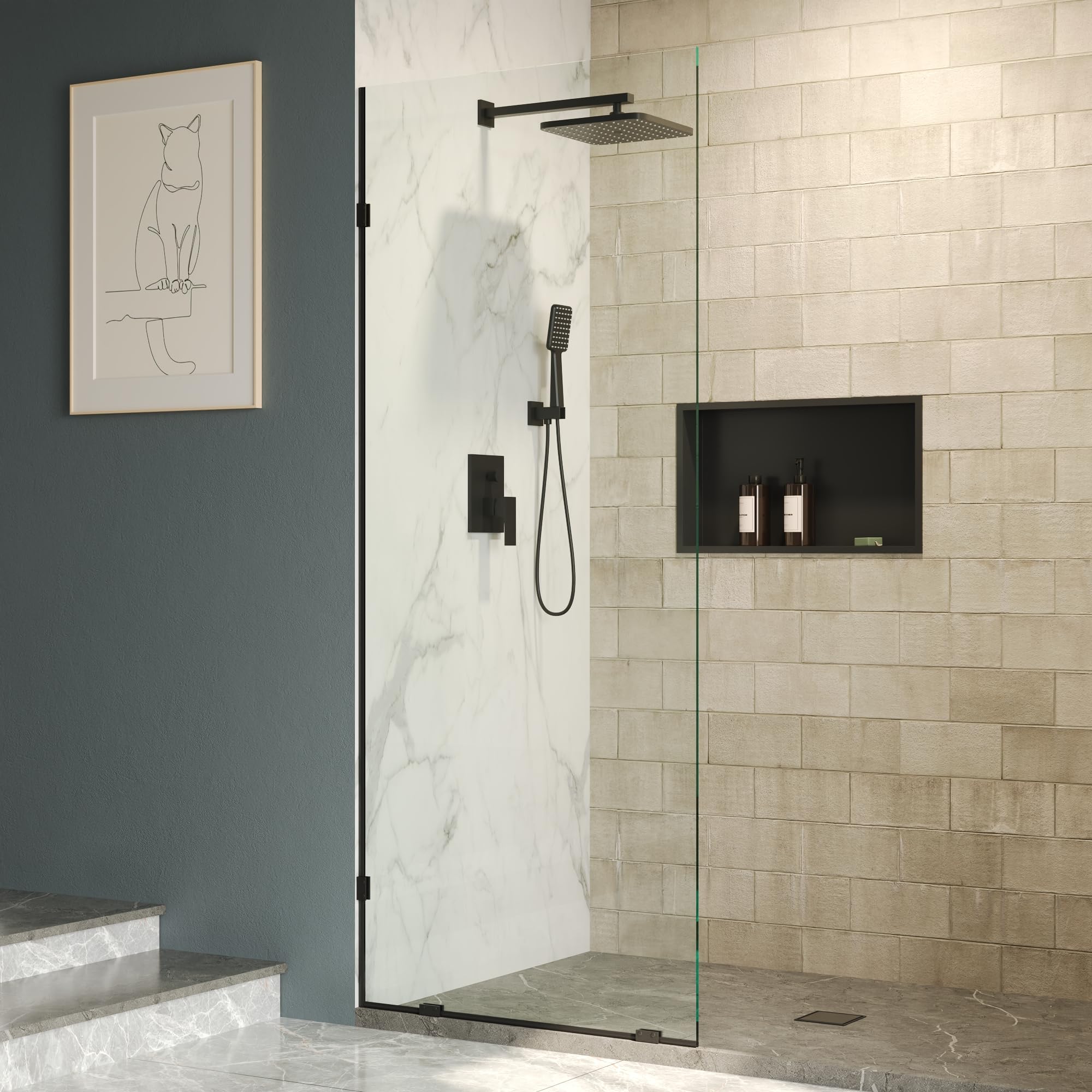 DeerValley Frameless Shower Glass Panel 32"×78", Matte Black
