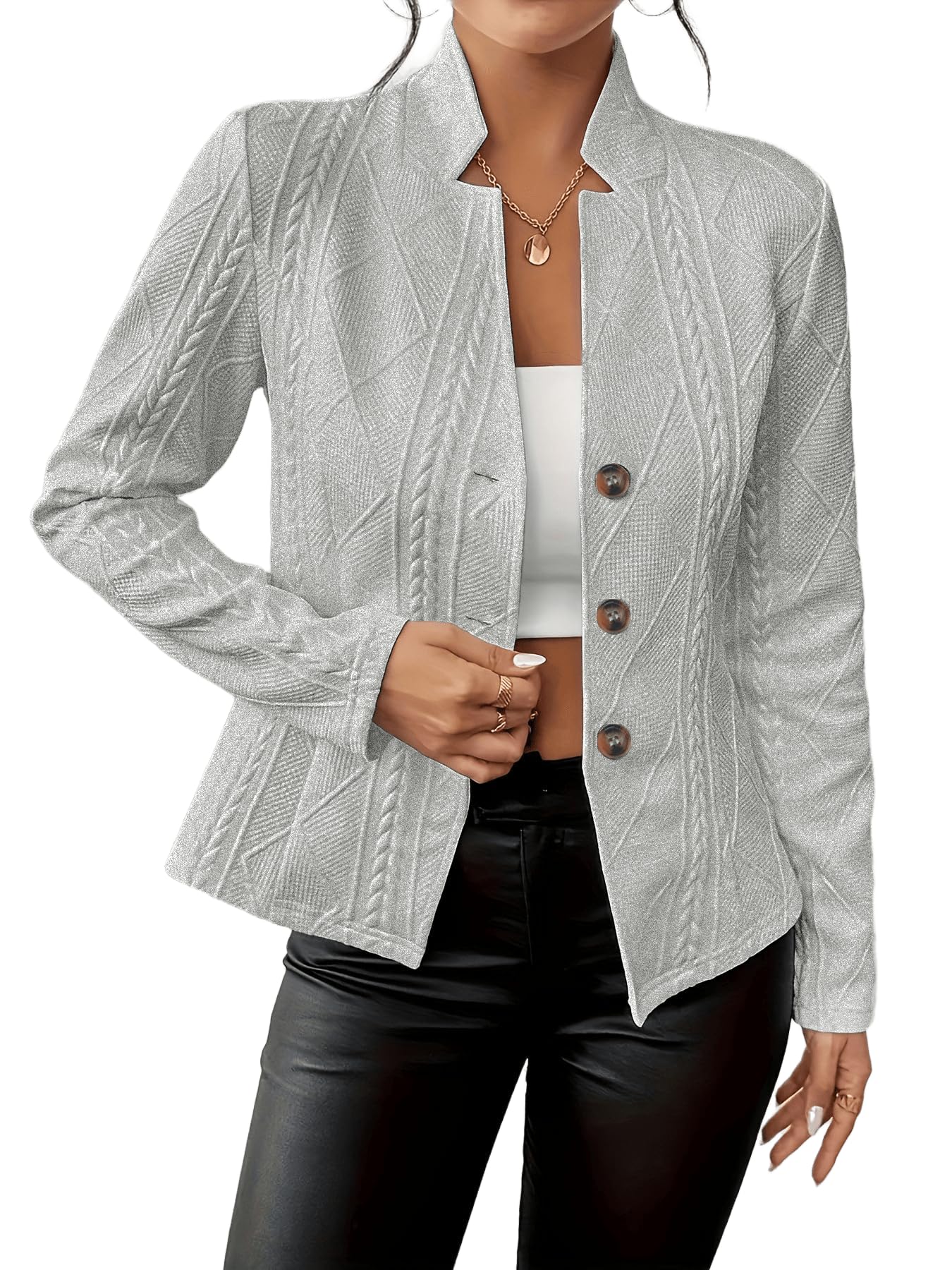 Womens Textured Casual Blazers Business Single Breasted Long Sleeve Work Office Suit Jackets