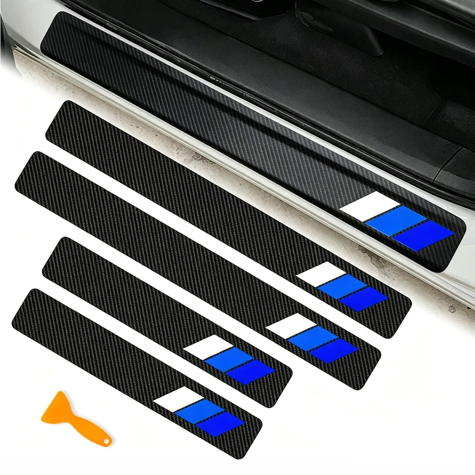 ZEEGII 4PCS Car Door Sill Protector for Dacia Duster/Sandero, Carbon Fibre Effect Kick Plates, Welcome Pedal Step Guard, Self-Adhesive Anti-Scratch Protection Sticker,C