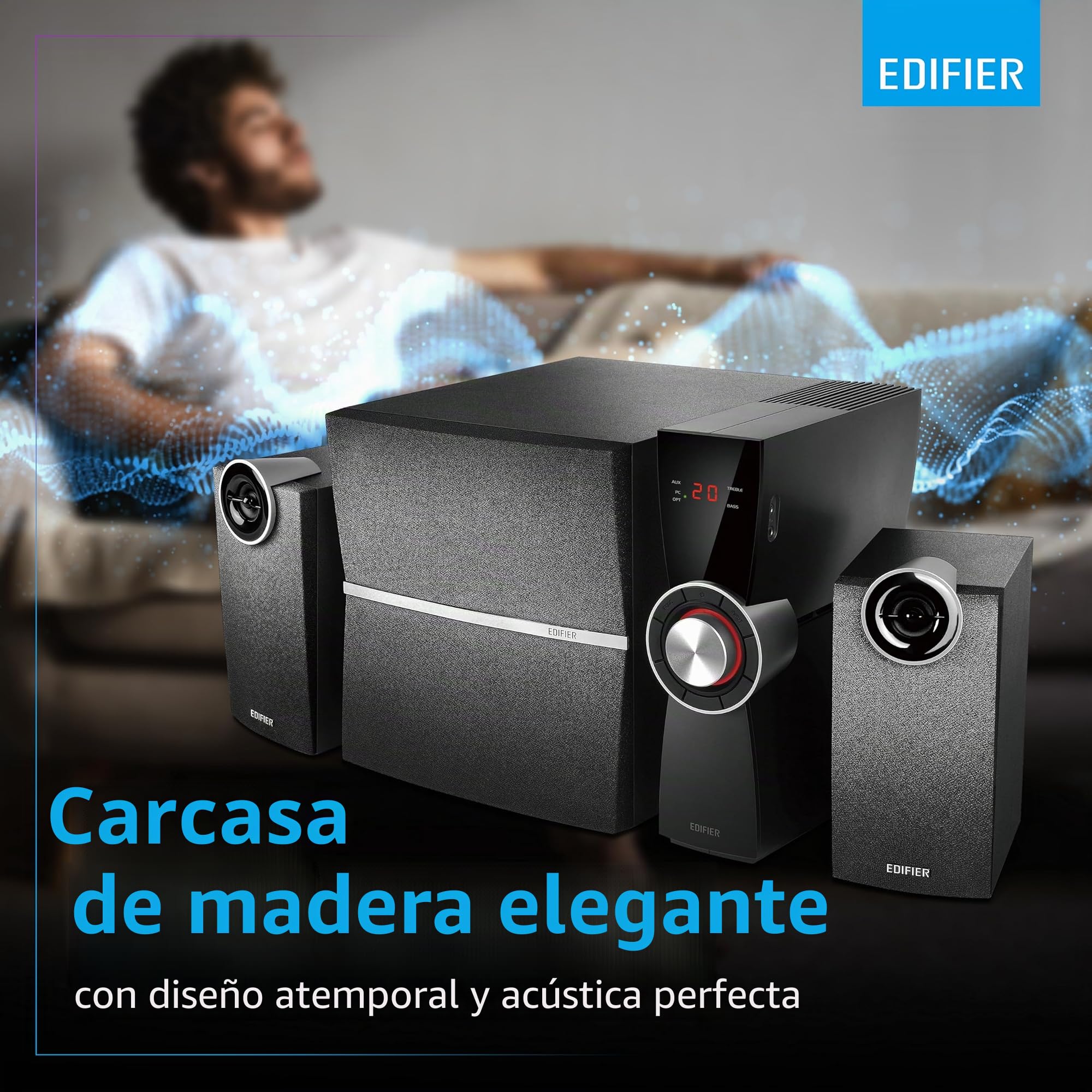 Edifier C2XD – Sistema de Altavoces 2.1 (53 Vatios) con Mando a Distancia y Entrada Digital