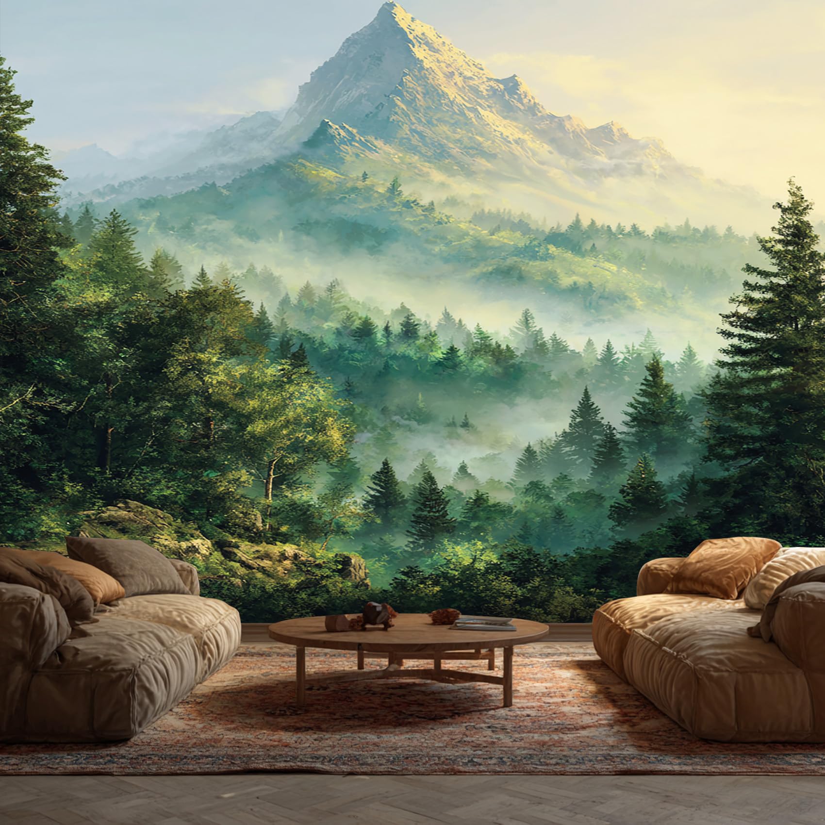Natural Scenery Wallpaper, Forest Mountain Tree Wallpaper Murals, Natural Scenery Room Decor Wall Art for Bedroom Kitchen Living Room 260L x 175W cm
