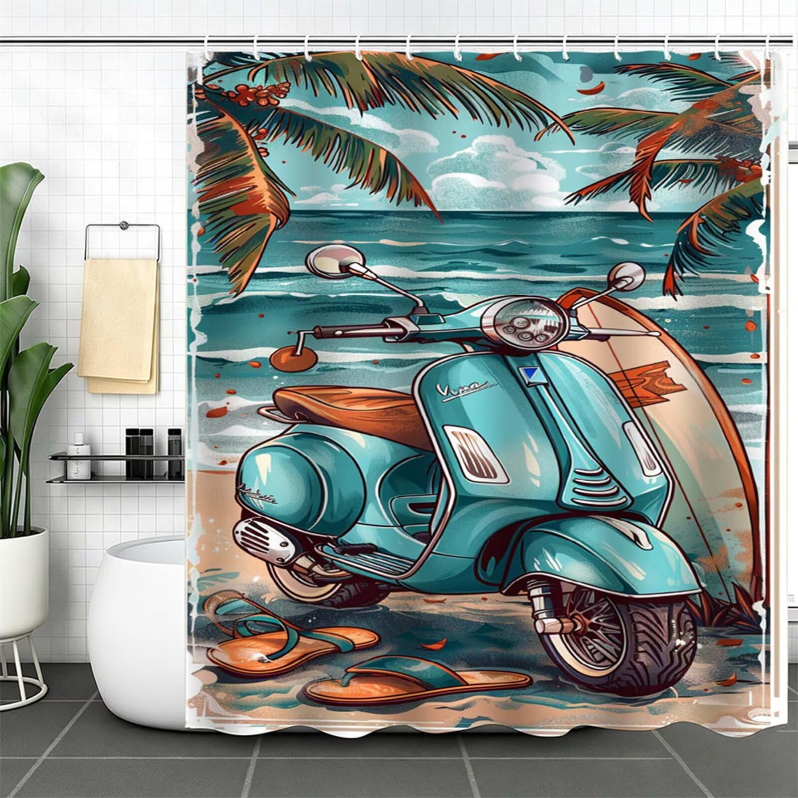 Turquoise Rideau Douche 230x180cm Polyester Lavable en Machine Imperméable Rideaux de Douche mer avec œillets et 12 Crochets, Ourlet Lesté, pour Salle de Bain Domicile Baignoire Cabine J-1007