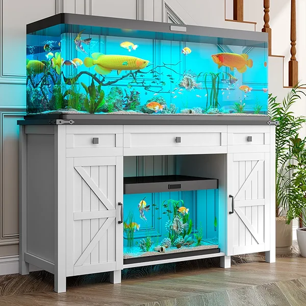 kepptory Farmhouse 55-75 Gallon Fish Tank Stand with Power Outlet, Aquarium Stand with 2 Drawers and Adjustable Shelves, Heavy Duty Reptile Tank Stand for 2 Fish Tank/Turtle Tank/Reptile Terrarium