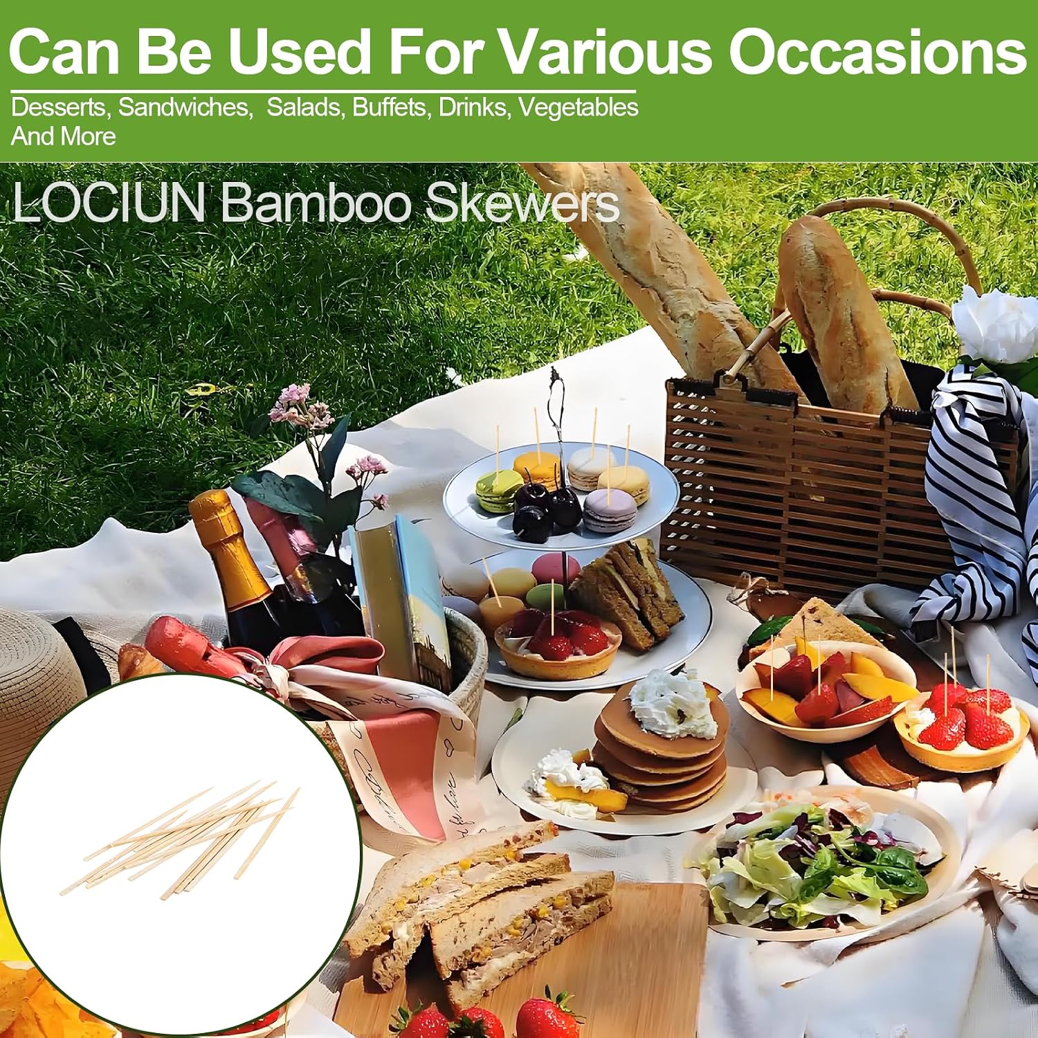 4-Inch Natural Bamboo Toothpicks & Skewers 750-Count | Extra-Long Wooden Picks for Appetizers, Charcuterie Boards, BBQ, Cocktails, Fruit Kabobs, DIY Crafting