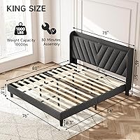 Vista 102 de koorlian Base de cama Queen con cabecero, base de cama tapizada ajustable con puertos tipo C y USB, cabecera de almacenamiento con respaldo de ala