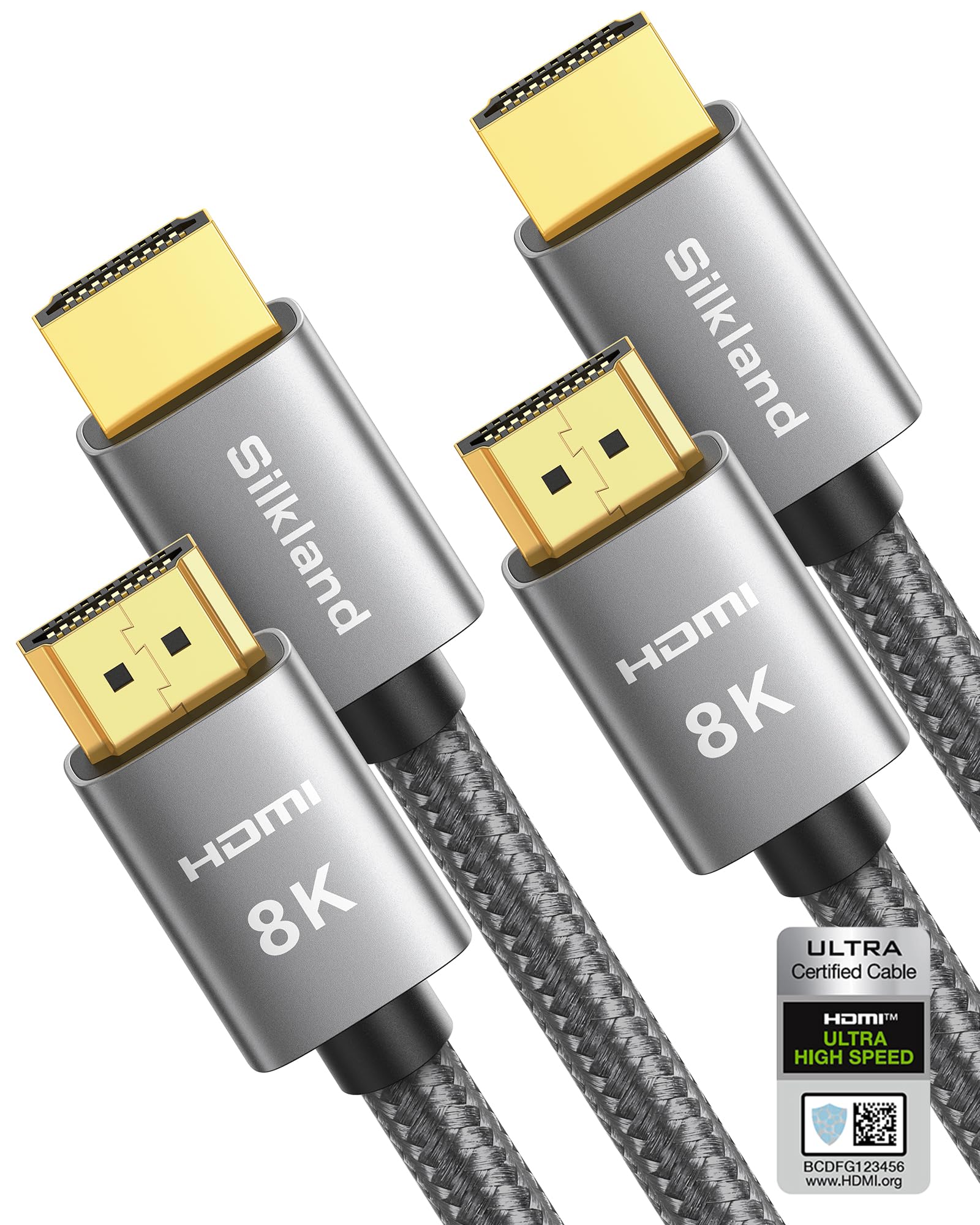 Silkland 8K HDMI 2.1 Kabel 3m, 2Pack Zertifiziertes HDMI®Kabel eARC für Soundbar 48Gbps, PS5 HDMI Kabel 4K@120Hz, 2K@240Hz/144Hz, 8K@60Hz, HDR10, HDCP 2.2/2.3 für Dolby Atmos, TV Box, HDTV