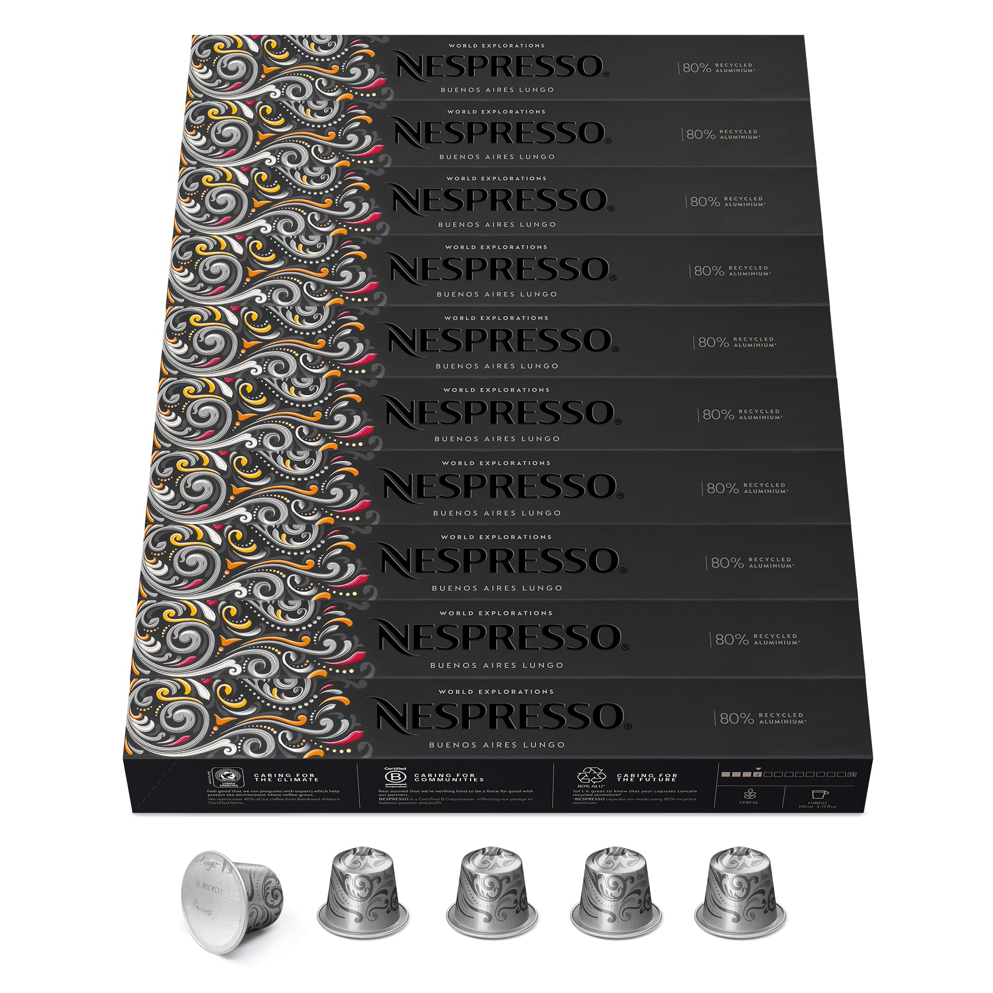 NESPRESSO ORIGINAL Buenos Aires Lungo 100 Kaffeekapseln | Arabica Kaffee, Mittlere Röstung, Intensität 4