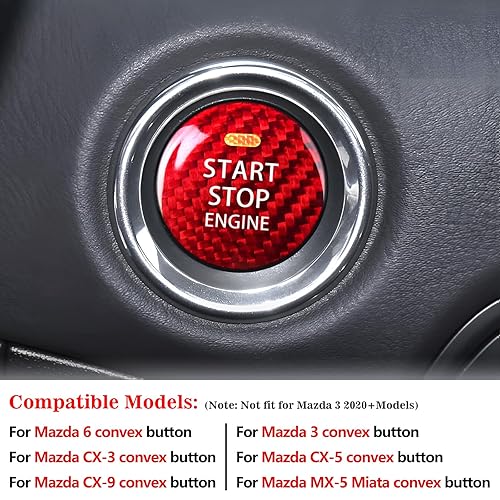 Miniatura 4 de Cubierta de botón de arranque de fibra de carbono real para Mazda 3 6 CX-5 CX-9 MX-5 Miata, accesorios de decoración de botón de arranque sin llave