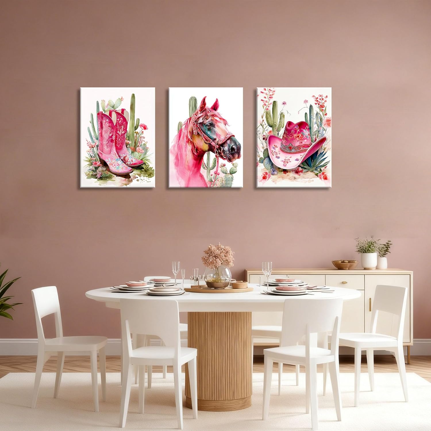 Frimeeme Western Girl Cowgirl Canvas Wall Art,Pink Cowgirl Decor,Horse Decor for Girls Room, 12x16 Inches Framed，Set of 3 - Image 6