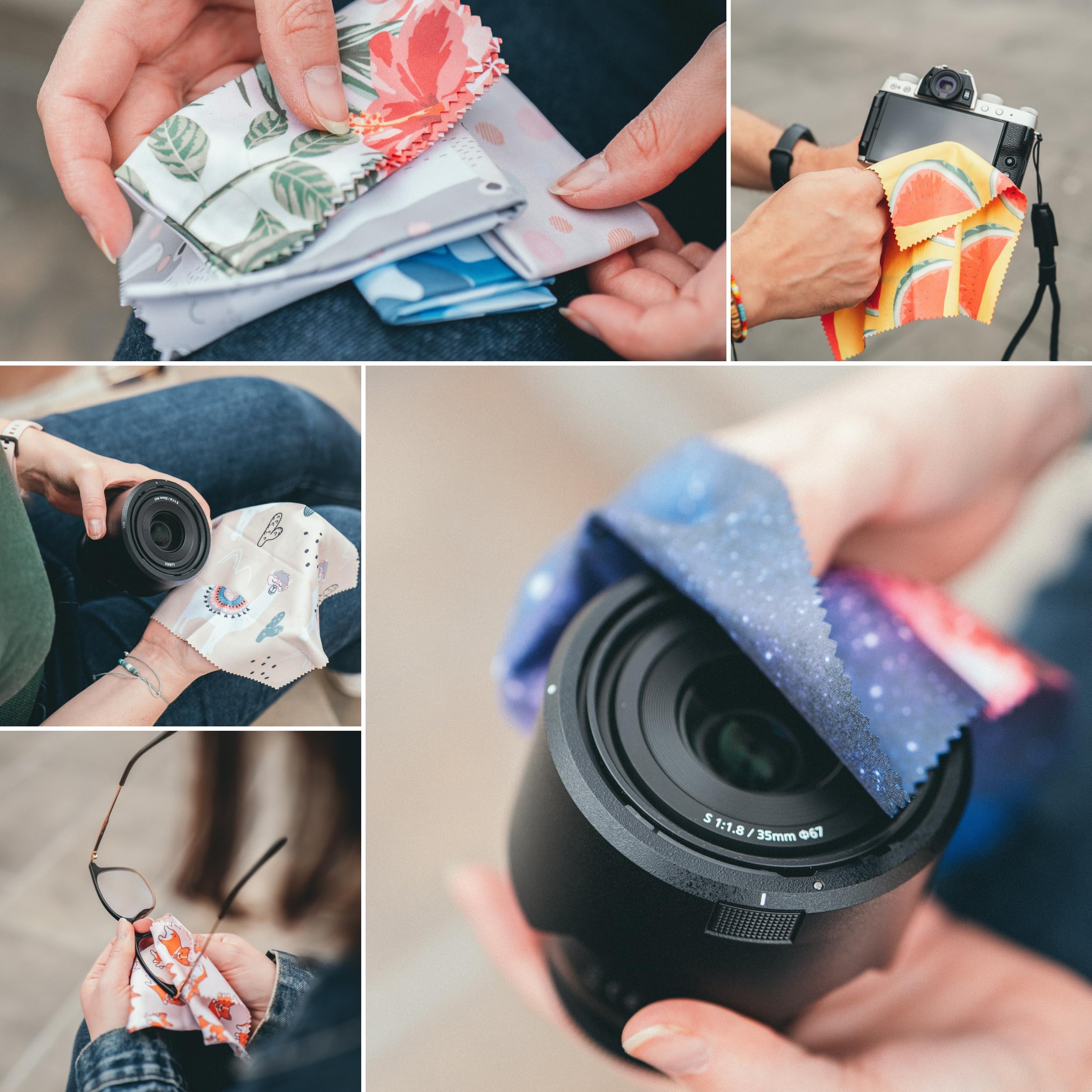 Lens-Aid Ściereczka do czyszczenia z mikrofibry o eleganckim wzornictwie: do aparatu, obiektywu, wyświetlacza i jako ściereczka do czyszczenia okularów (ściereczka z mikrofibry 20 x 20 cm)