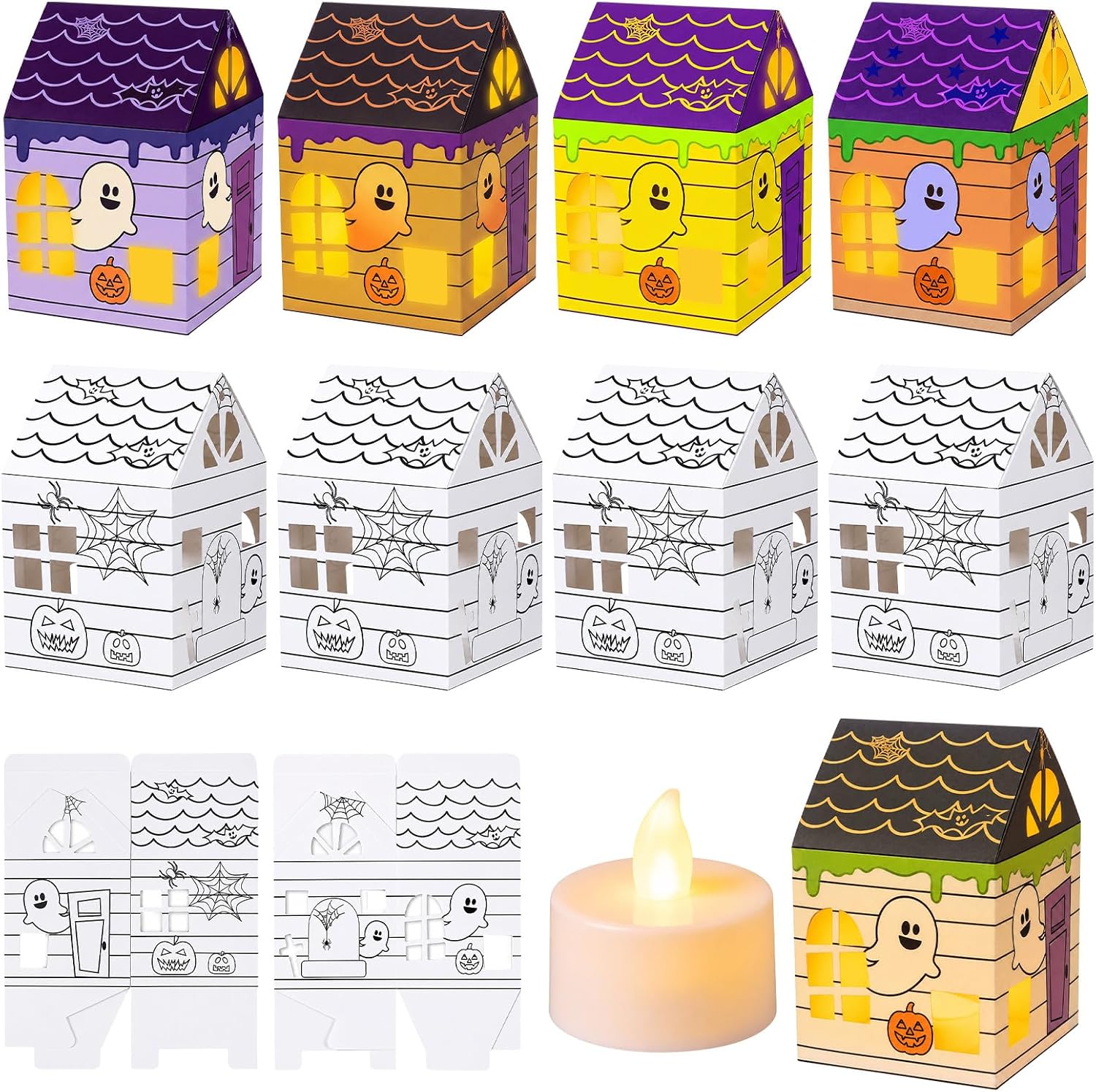 Glooglitter 36 Sets Halloween Lantern Craft Kit, DIY Paper Haunted House