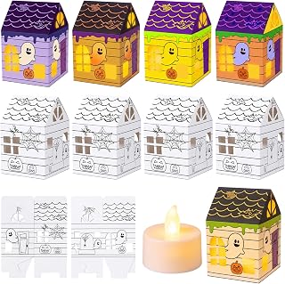 Glooglitter 36 Sets Halloween Lantern Craft Kit, DIY Paper Haunted House