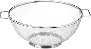 Relaxdays Standsieb Edelstahl, feinmaschiger Seiher mit Griffen & Ringsockel, spülmaschinenfest, Nudeln, 26cm Ø, silber, 1...