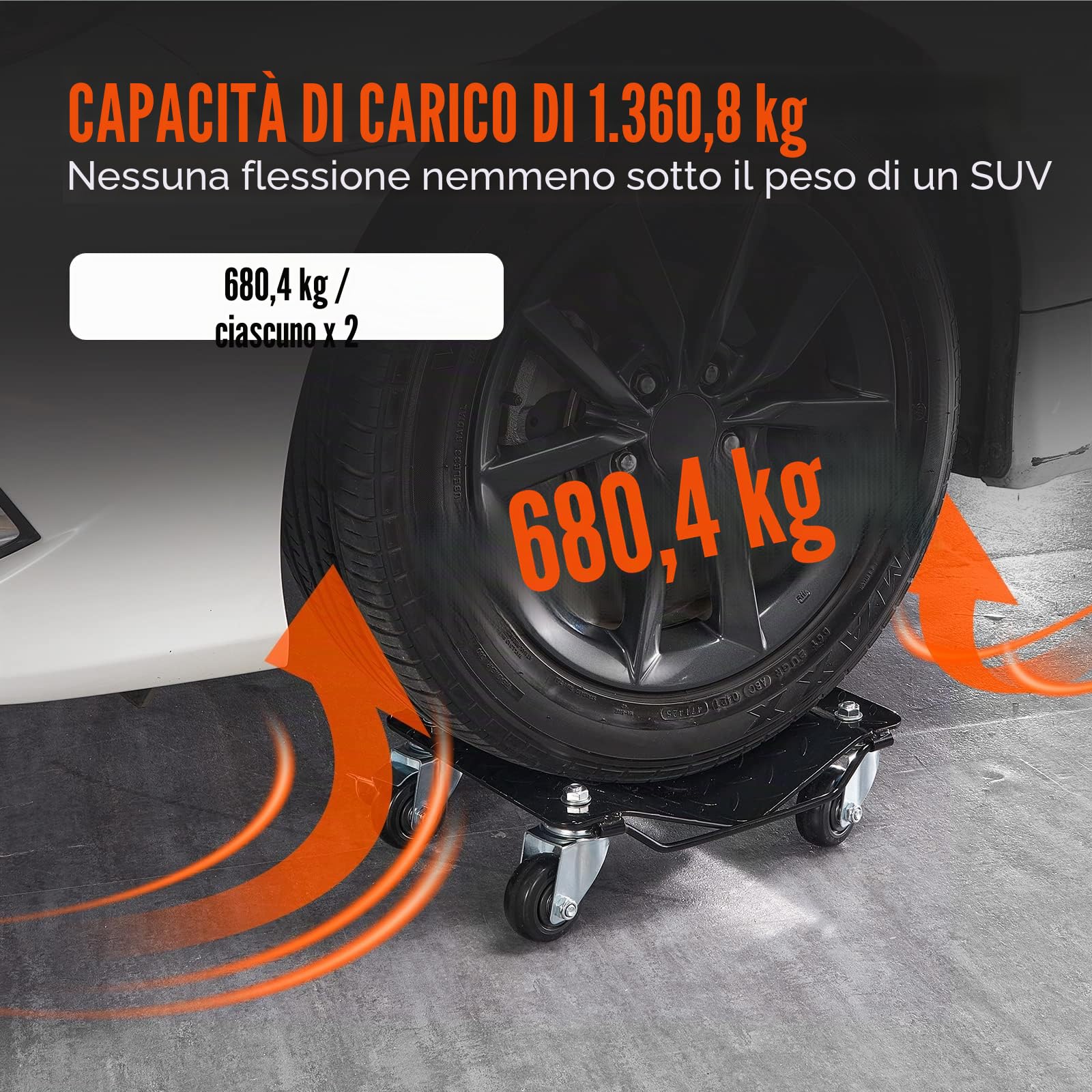 VEVOR Carrello Sposta Auto Moto Sottoruote 2 Pezzi Carico Singolo 700kg Carico Max. Totale 1400 kg, Pedana Carrello Sposta Auto Ausilio di Manovra Posizionatore per Veicoli Ruote Adattabile 0-30,5 cm
