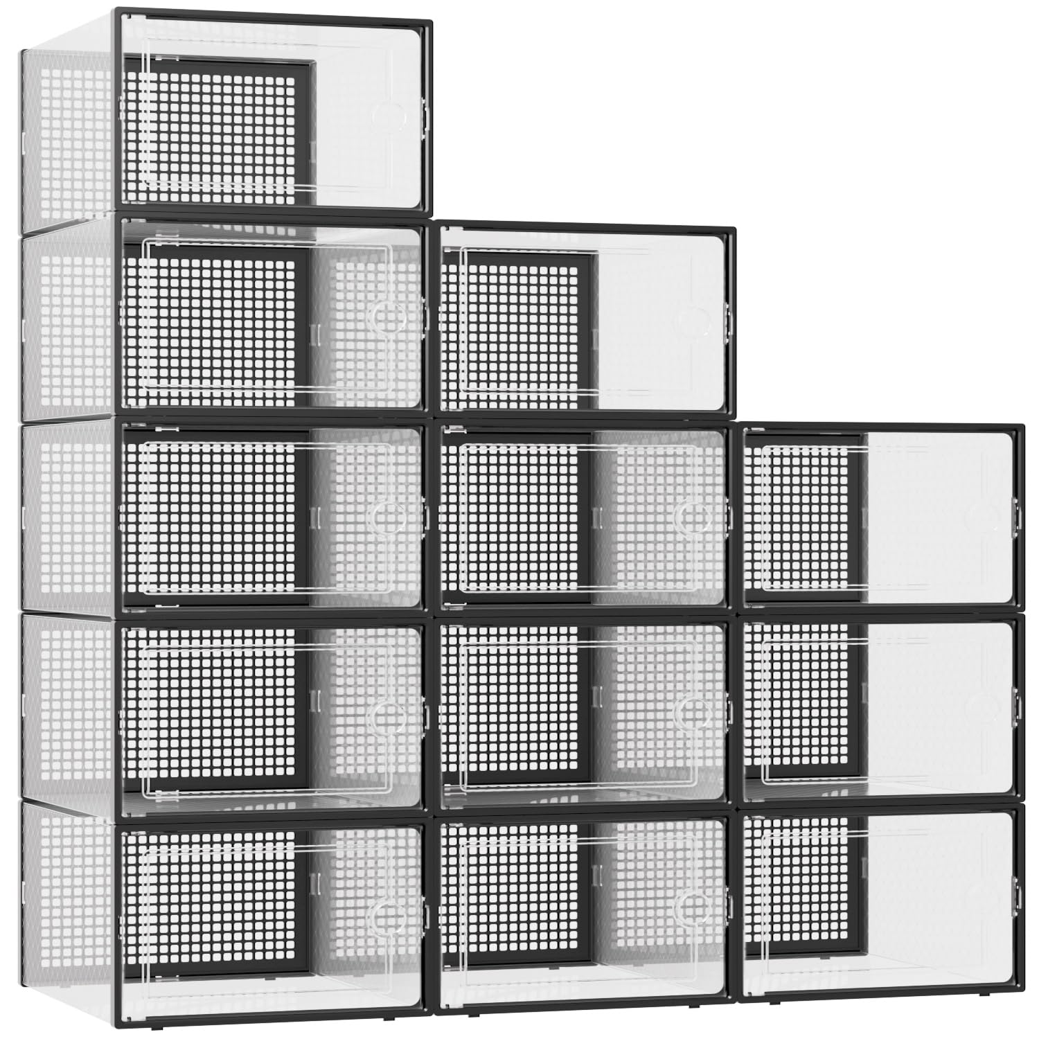 Kuject XXX-Large Shoe Storage Boxes 12 Pack, Clear Stackable Shoe Organizer