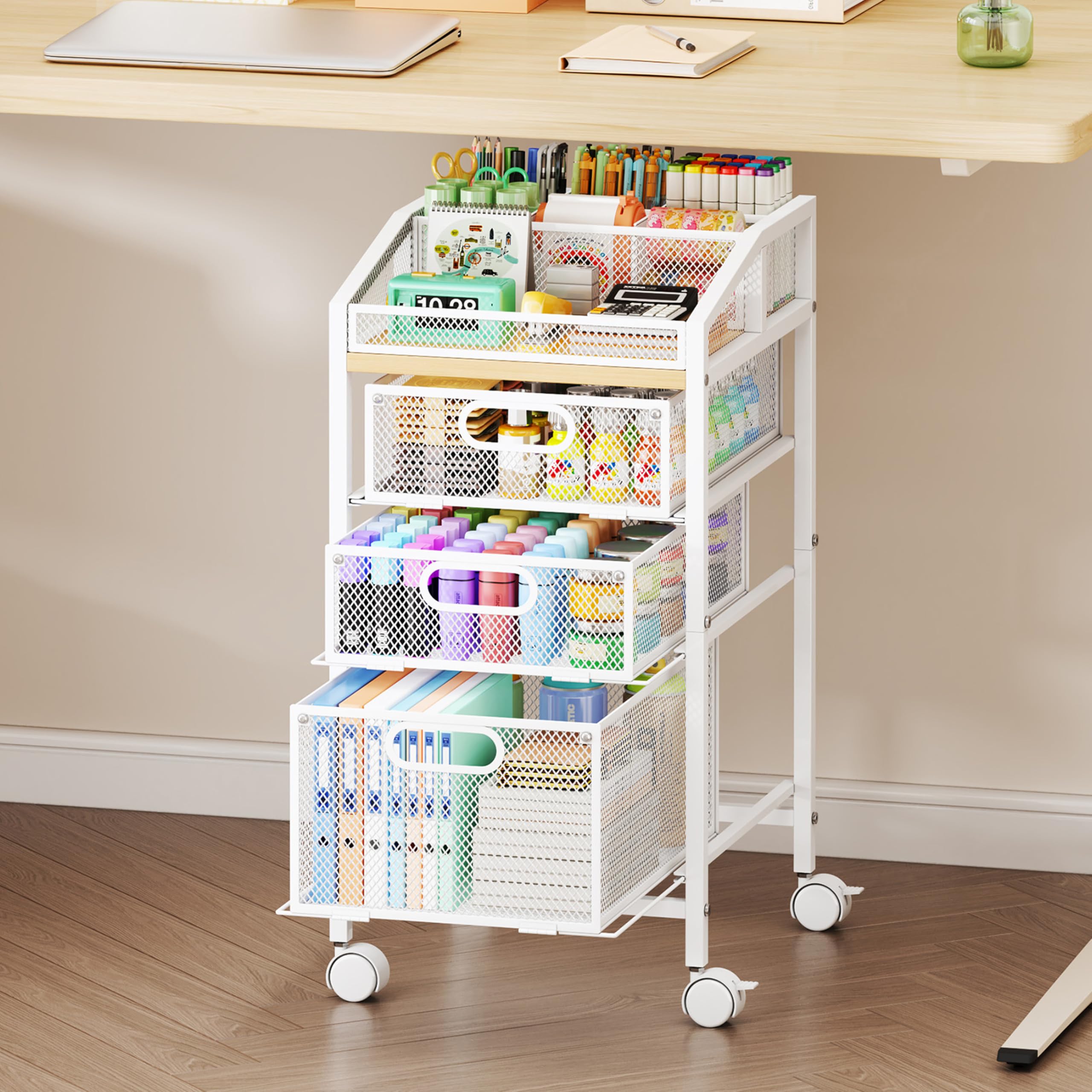 Photo 1 of SWTYMIKI Rolling Utility Cart with Drawers - Under Desk Storage Cart with DIY Divider & Lockable Wheels, Multi-Functional Craft Art Supply Organizer for Office, Vanity, Craft Room & Studio White