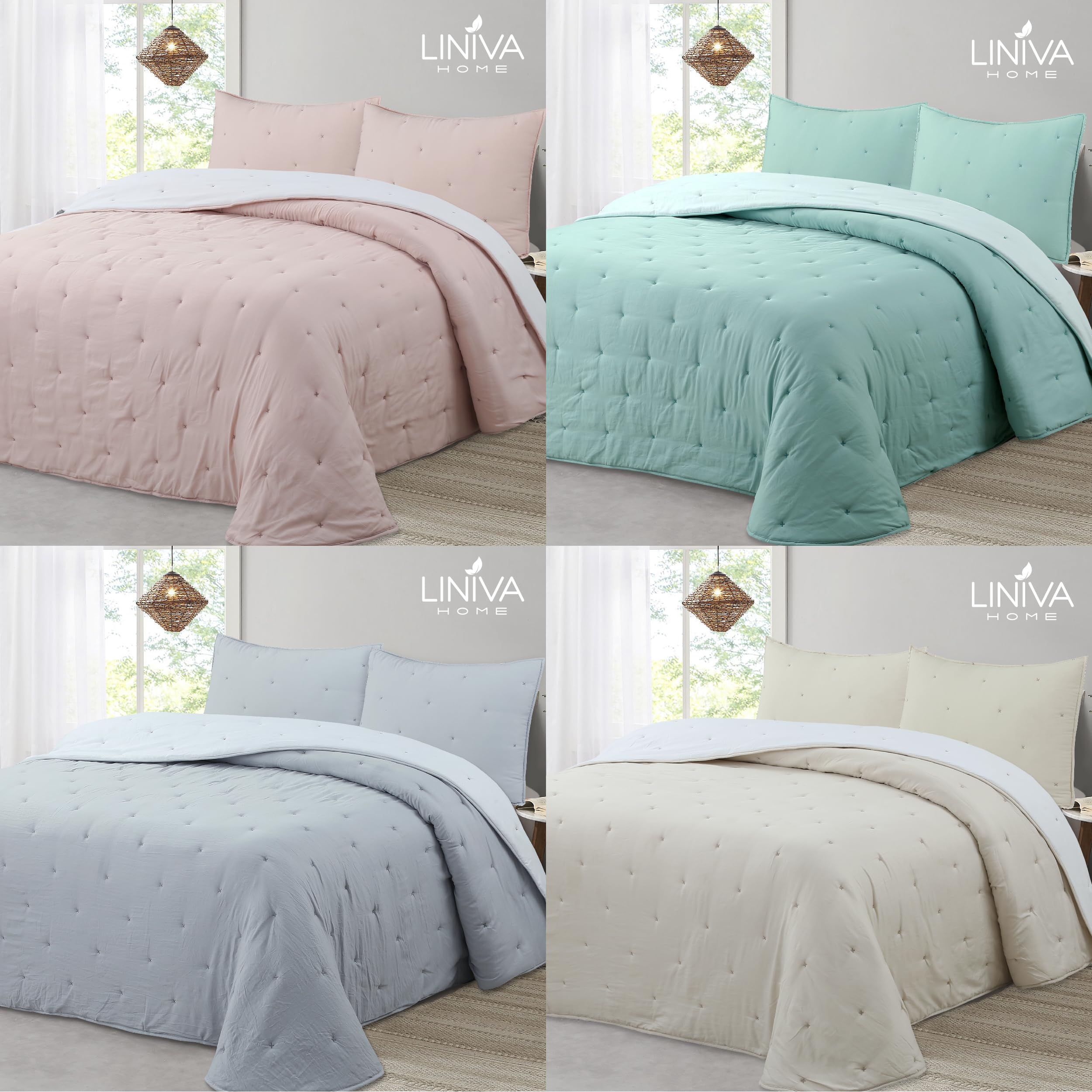 Liniva Home Comforter De Microfibra Reversible. Edredón 100% Microfibra Tacto Extra Suave - Modelo Zuri - Incluye Funda de Cojín. (Gris, Cama 135 cm)