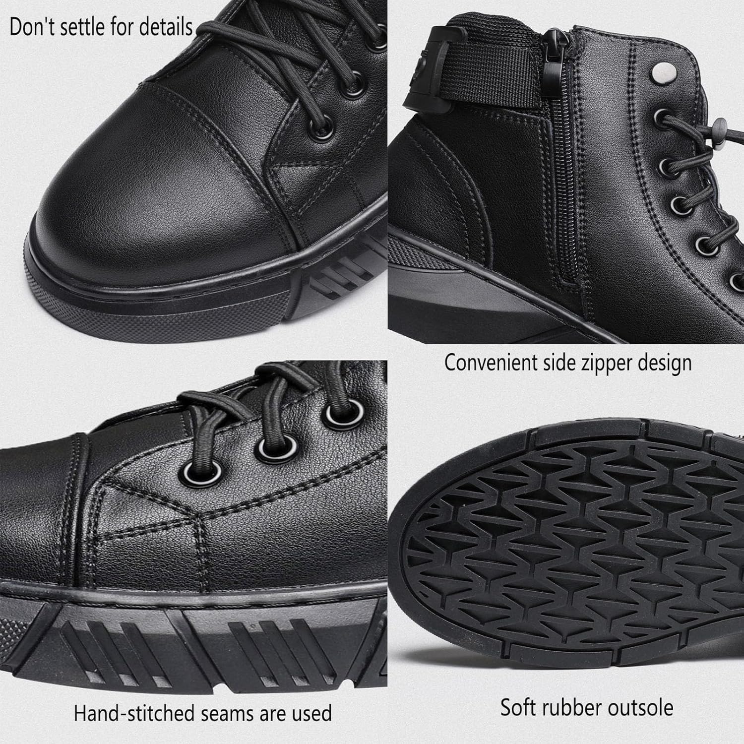 Men's Classic Business Italian Cashmere Chukka Boots Comfortable Non-Slip Shock-Absorbing Side Zipper Ankle Boots Casual Leather Fashion Round Toe Leather Boots - Image 3