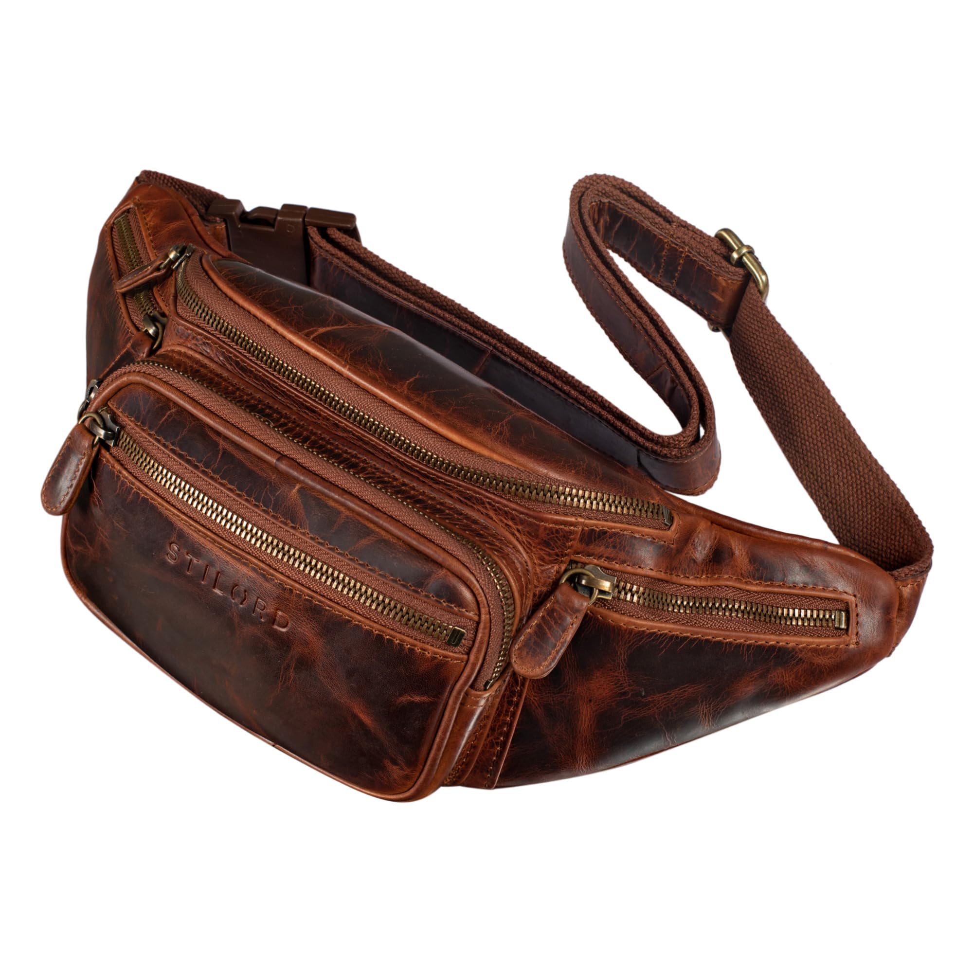 STILORD 'Caspar' Vintage Bolso de Cintura Cuero Hombre Riñonera Bolsa Cadera o Cinturón para Deportes Running Fiestas Jogging Trekking Festival