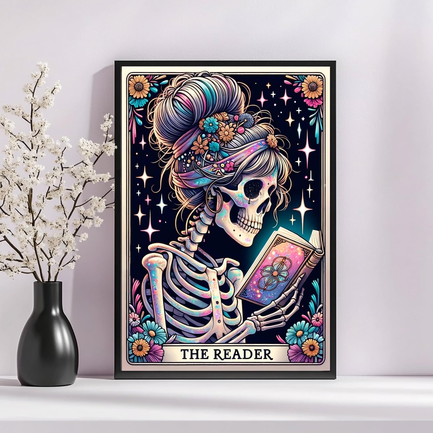 Skull Diamond Painting Kits for Adults, Reader Diamond Art Kits for Adults, DIY 5D Diamond Painting Kits for Beginners Home Wall Decor 12x16inch