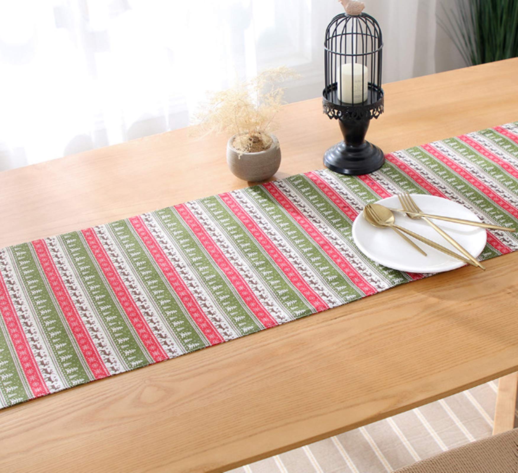 Usa Tischdeko, Grün Makramee Tischläufer Weihnachtsbäume Hirsch Tischläufer Cotton 33x160CM