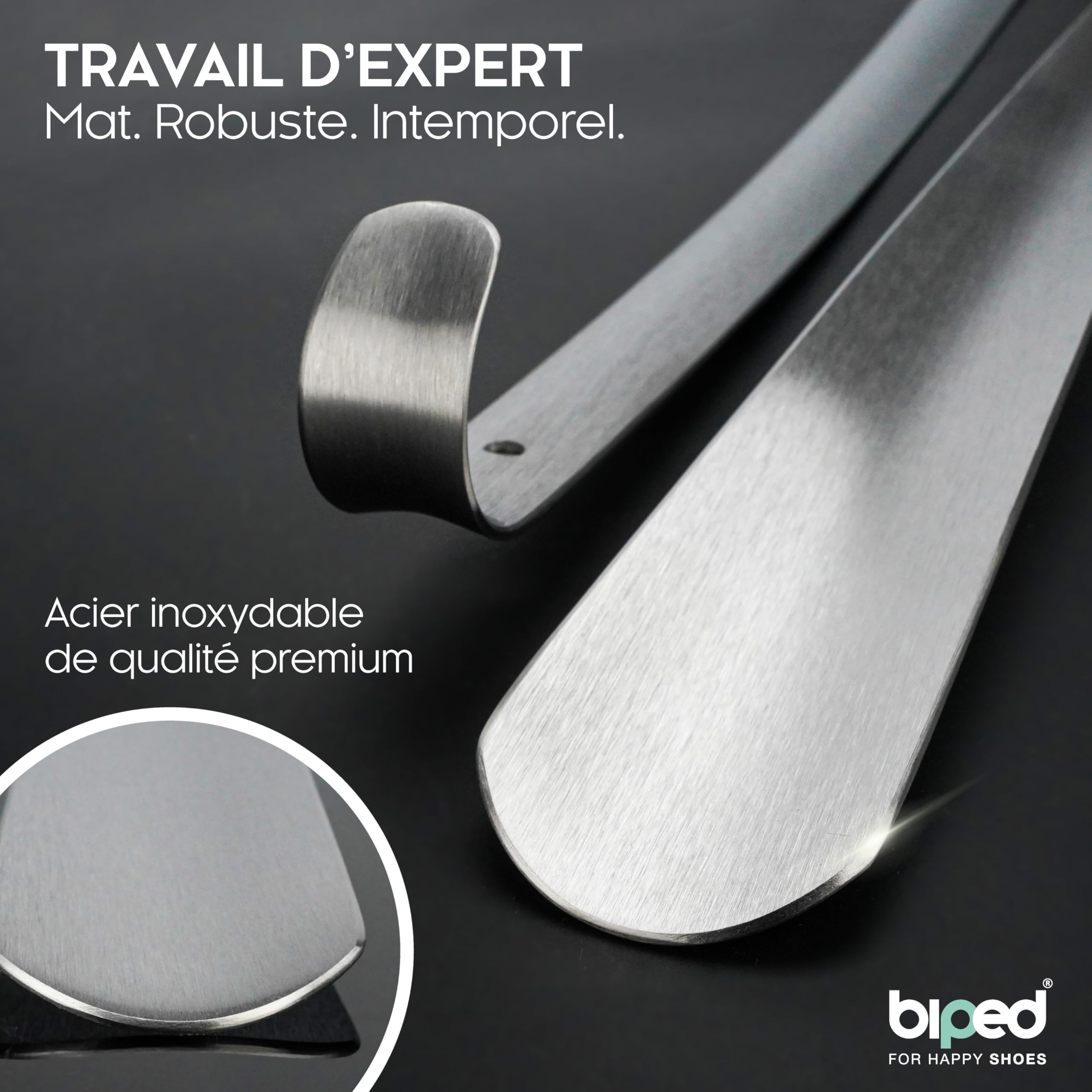biped chausse-pied long en métal, acier inox brossé – aide-chaussure robuste dans coffret cadeau élégant – chausse-pied premium pour un usage quotidien z2932(70cm,silver)