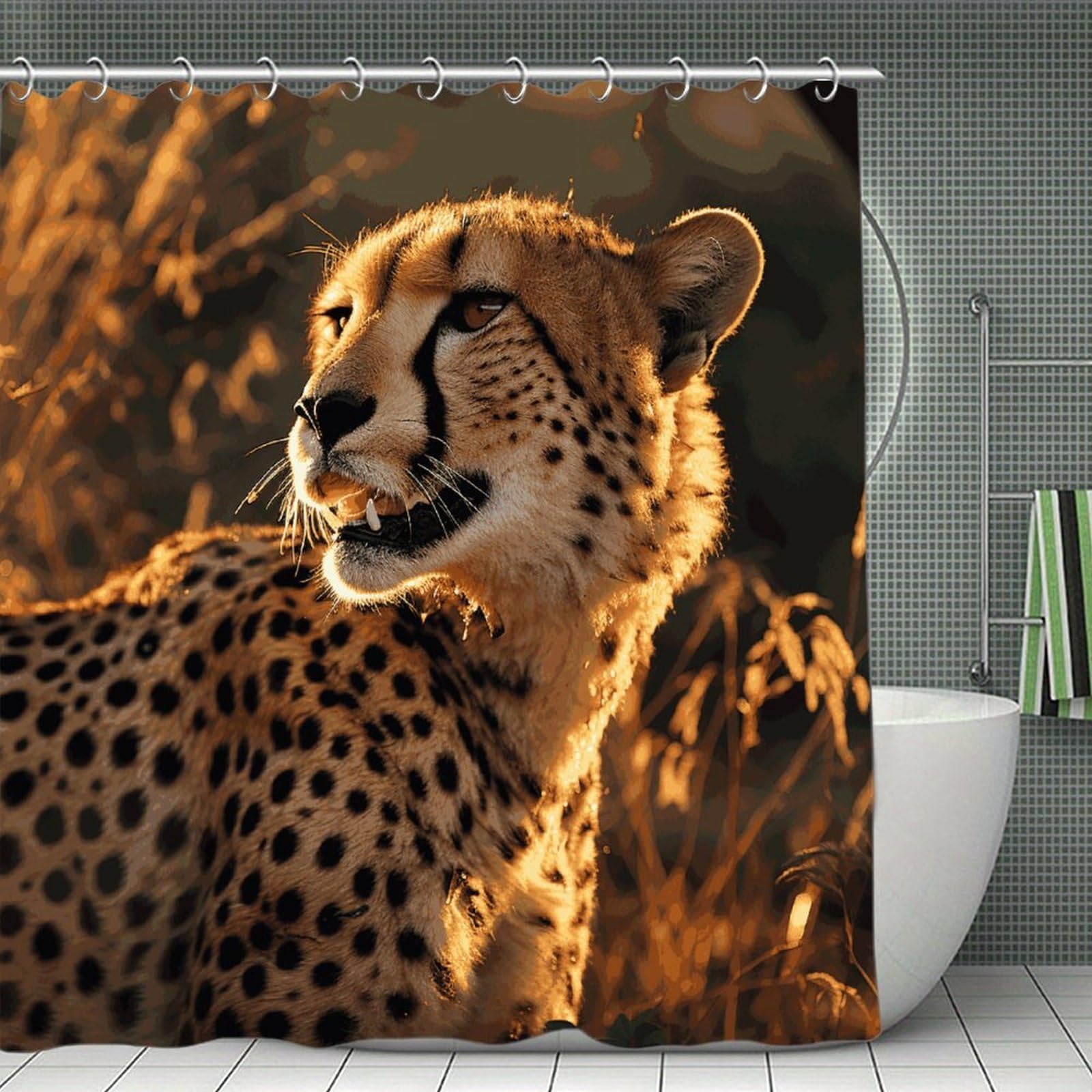 MUSM Cheetah Shower Curtain with Hooks Durable Thick Waterproof Bathroom Shower Curtains Fashion Funny Magic Decor Bath Curtains for Bathtub Shower Partition 71"x71"
