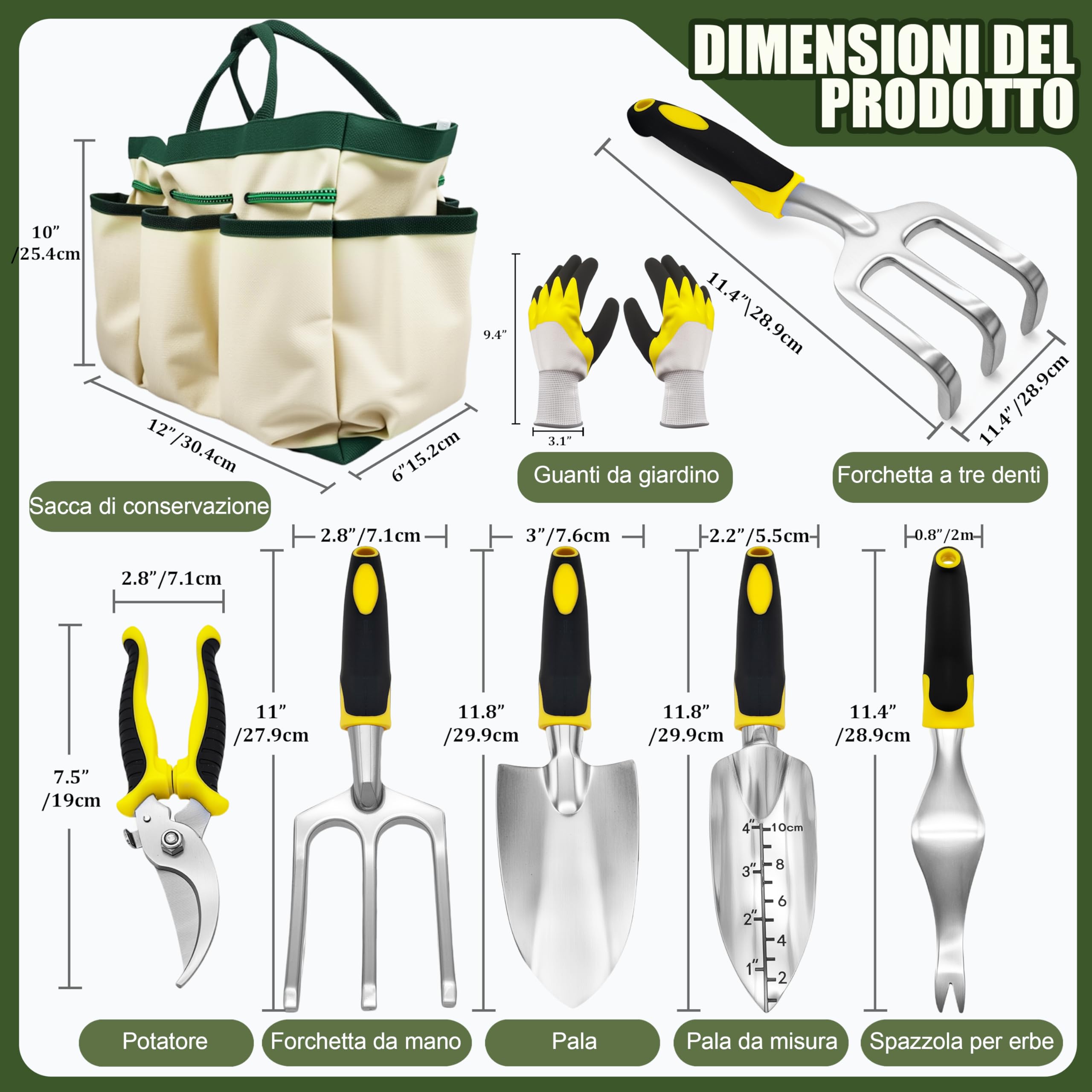 Attrezzi Giardinaggio,8 Pezzi in Acciaio Inox Pesante Kit,Professionali Robusti Attrezzi per Piantare Uomo/Donna Set Di Attrezzi Da Giardinaggio